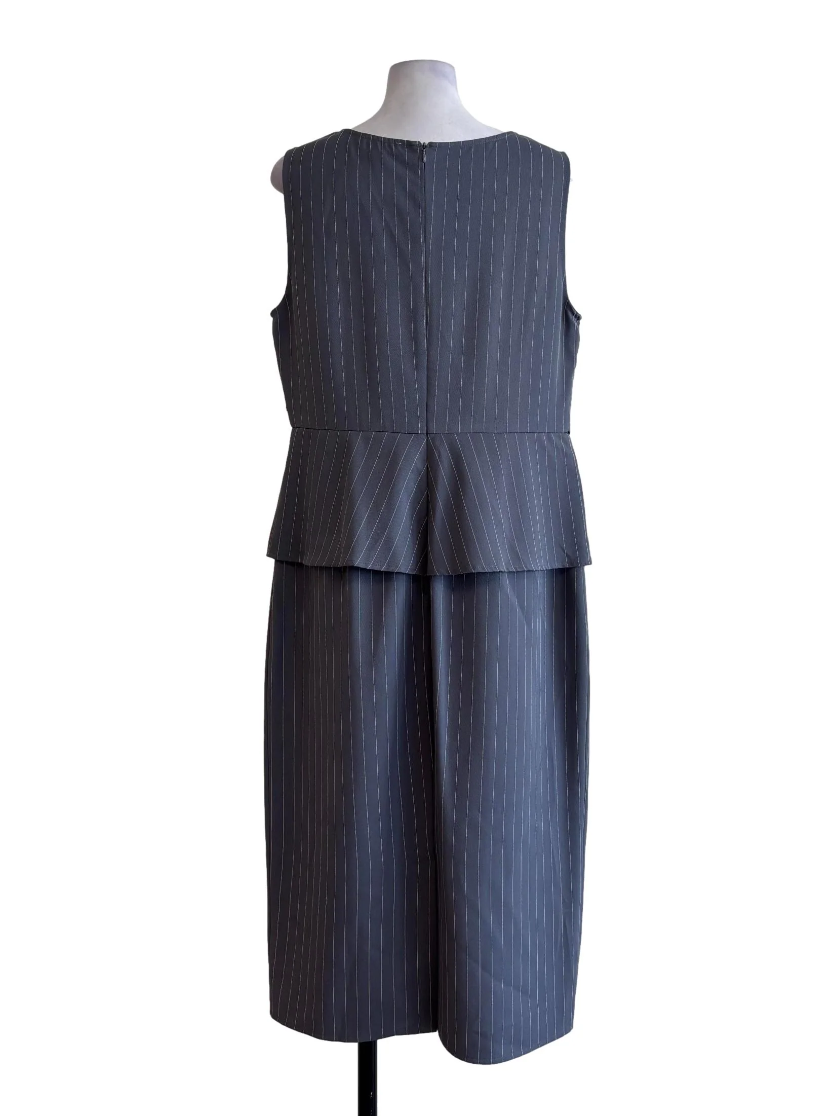 Abbey Grey Sleeveless Striped Dress - Image 2
