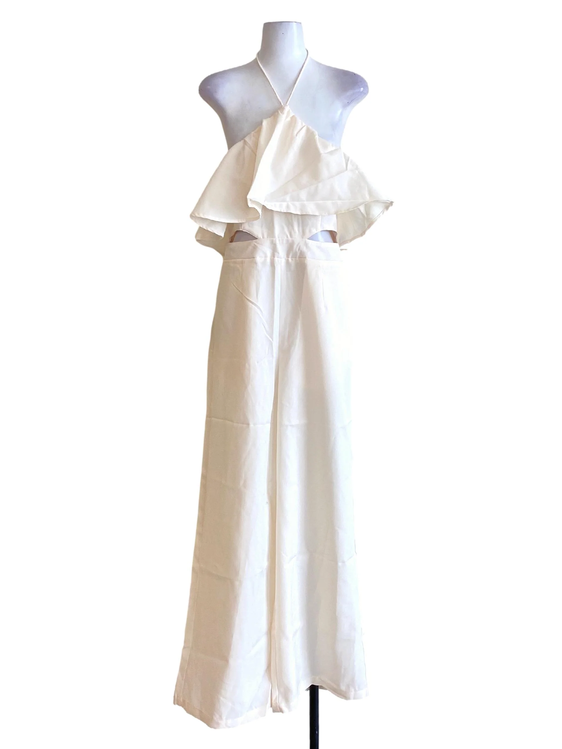 Alabaster White Halter Cape Bust Jumpsuit