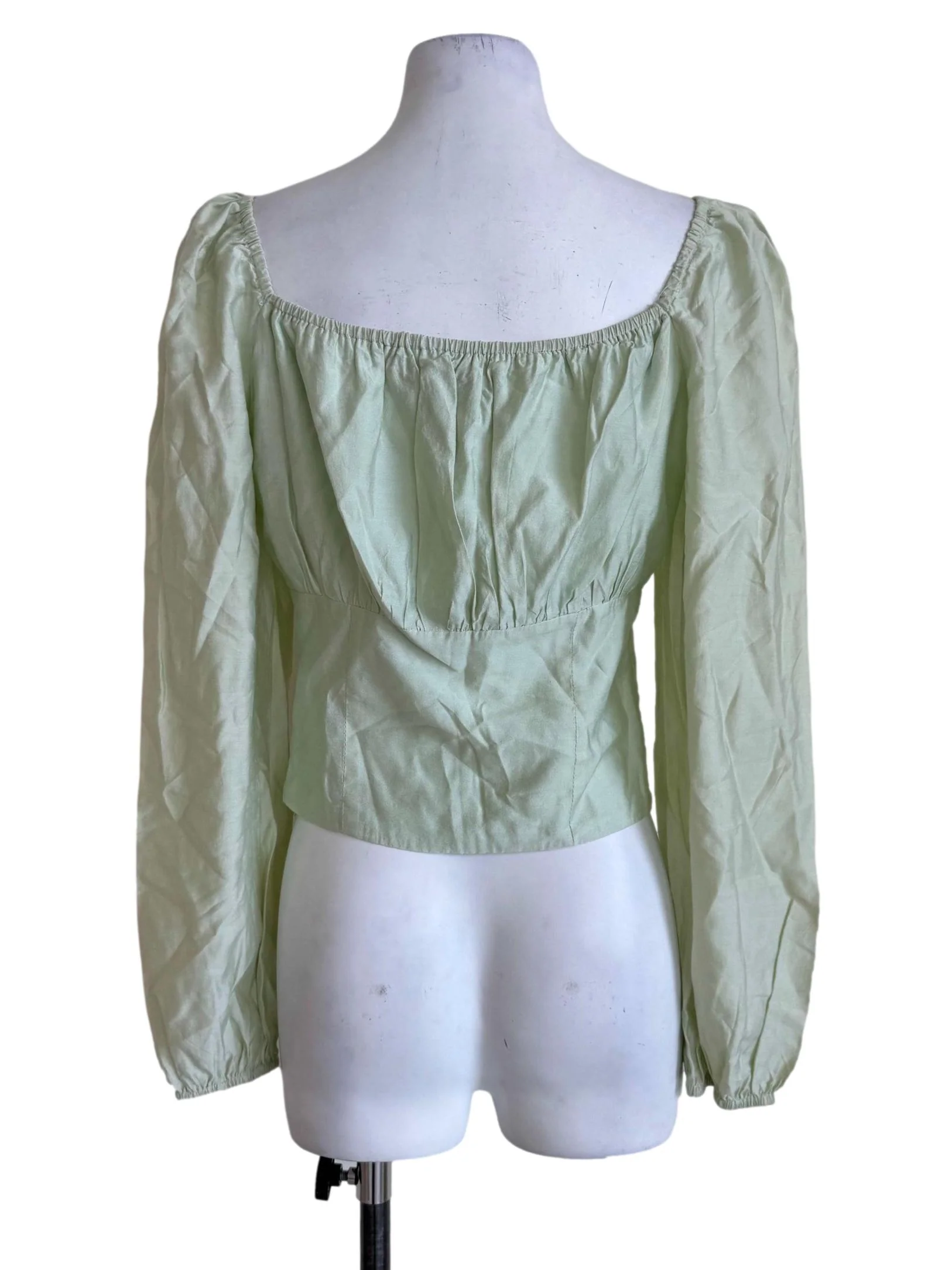 Mint Green Square Neck Long Sleeve Blouse - Image 2