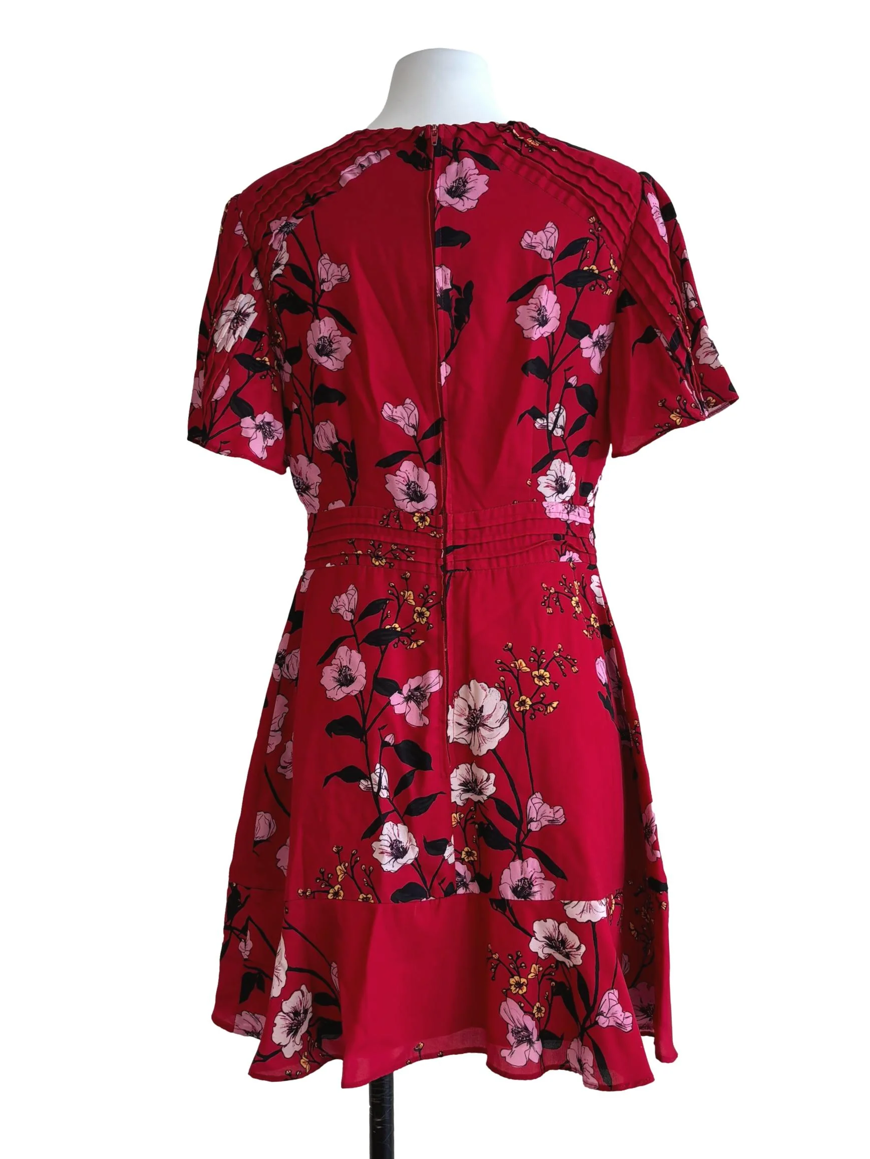 Apple Red Floral A-Line Dress - Image 2