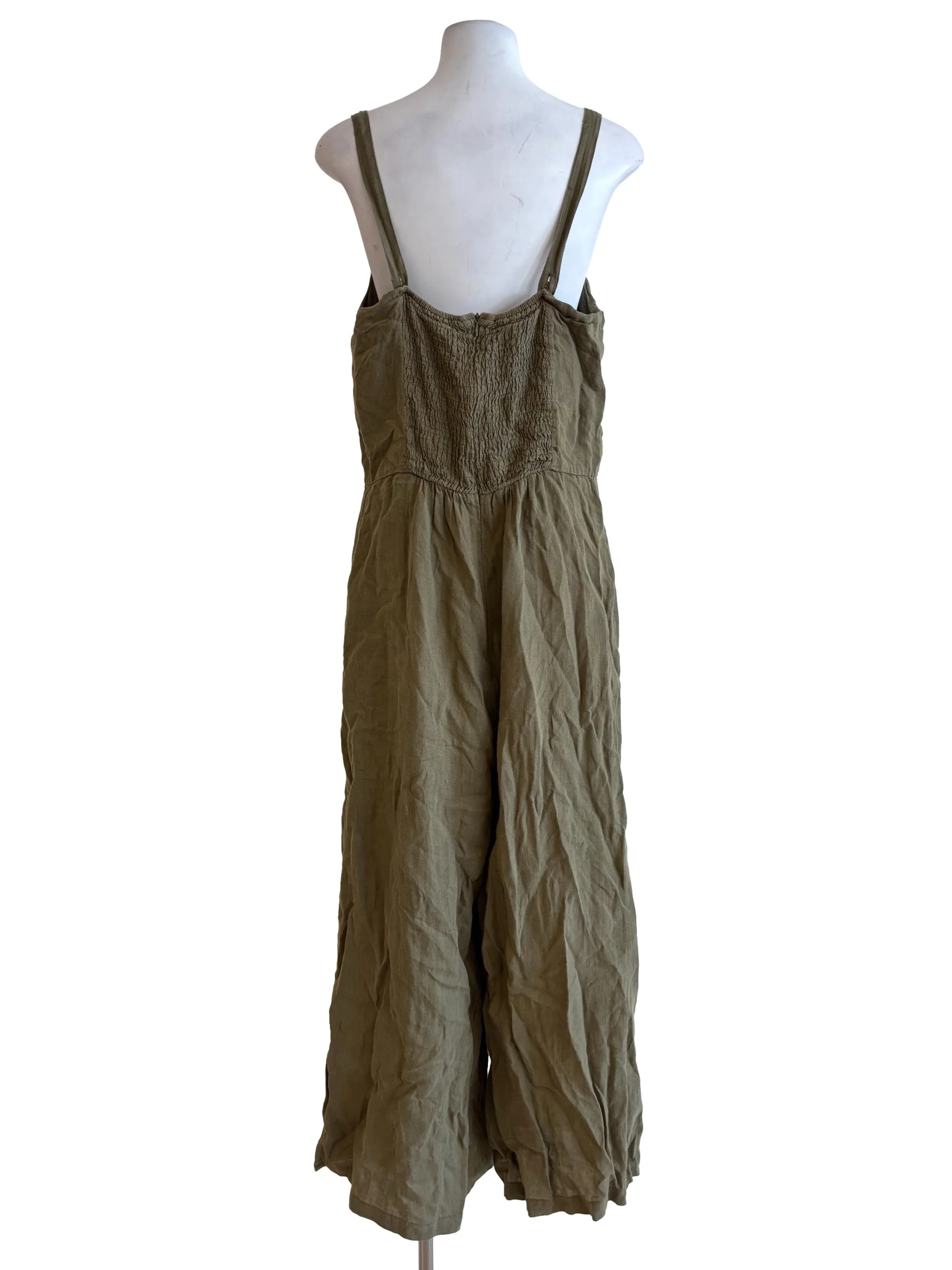 Moss Green Sleeveless Linen Jumpsuit - Image 2