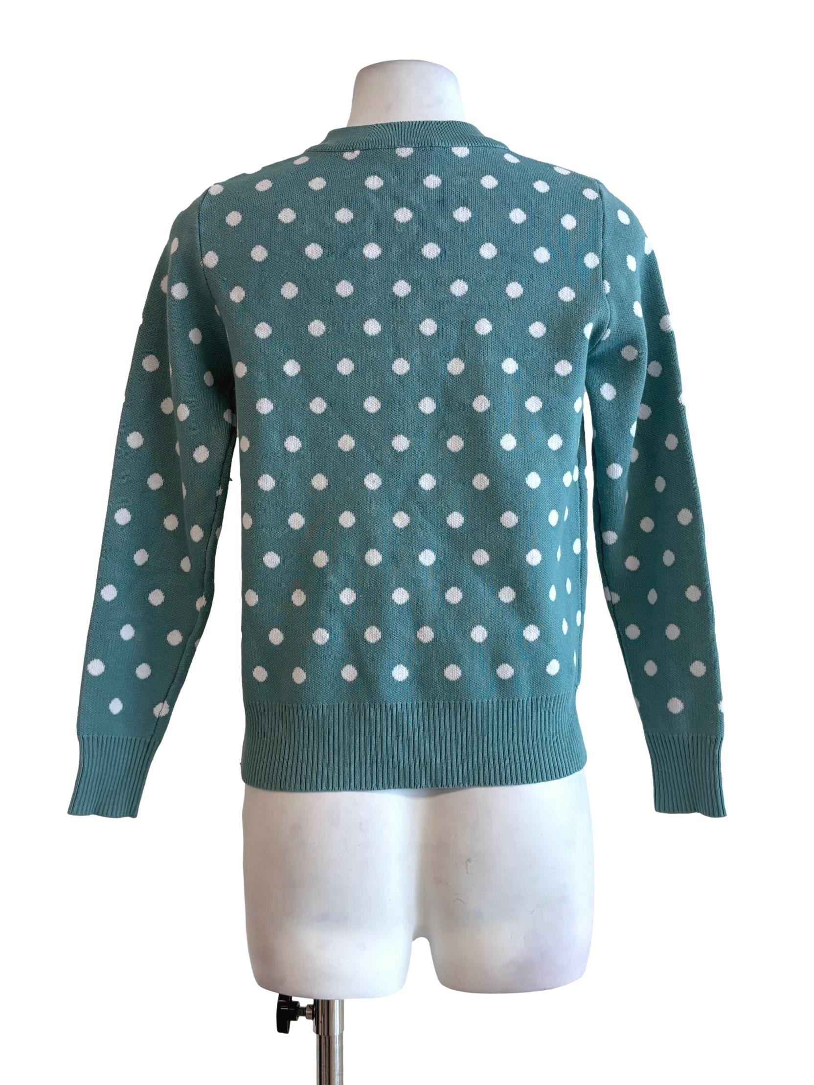 Aqua Green Polka Dot Knit Sweater LB - Image 2
