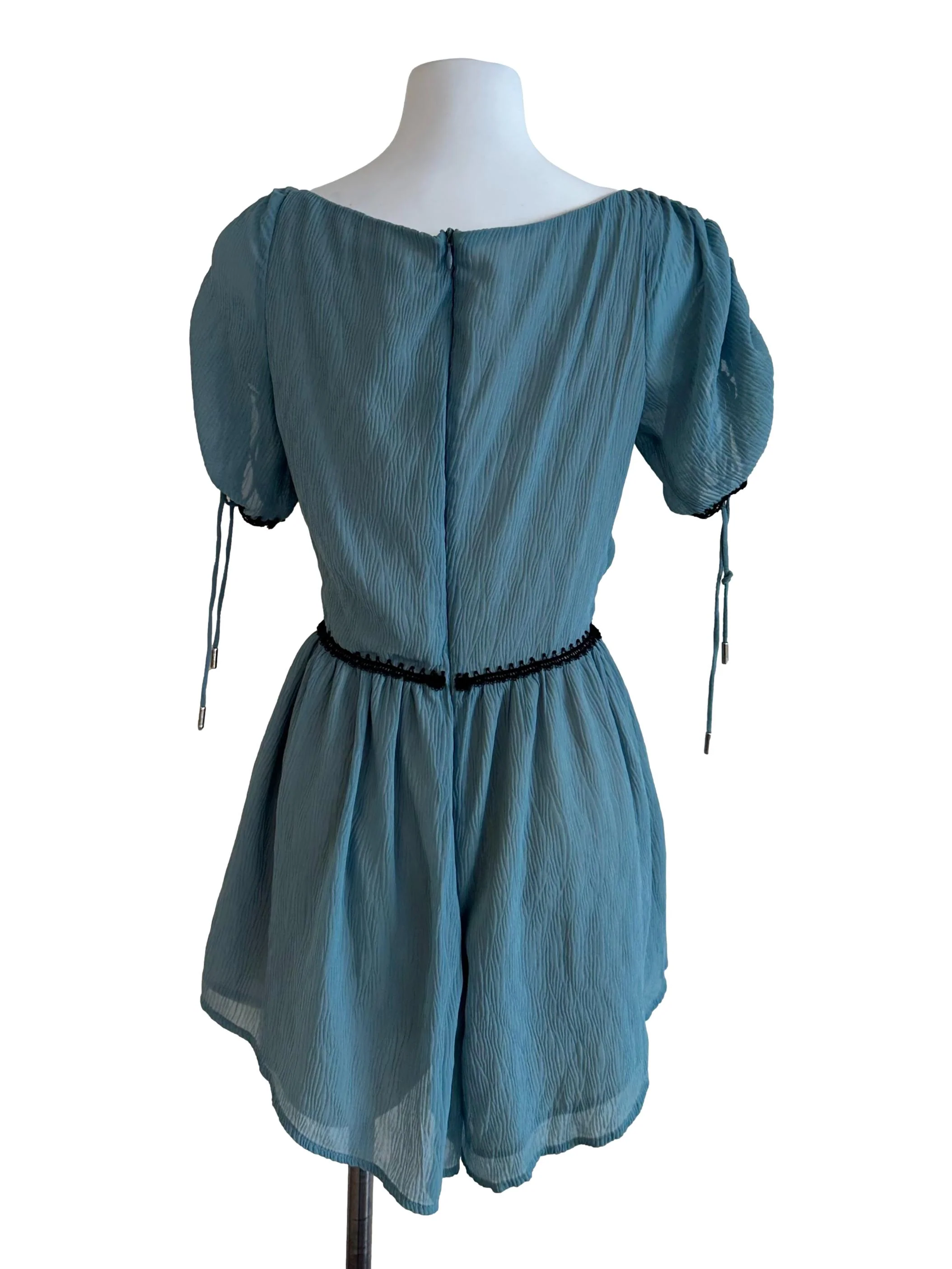 Aqua Green Ruched Textured Romper - Image 2