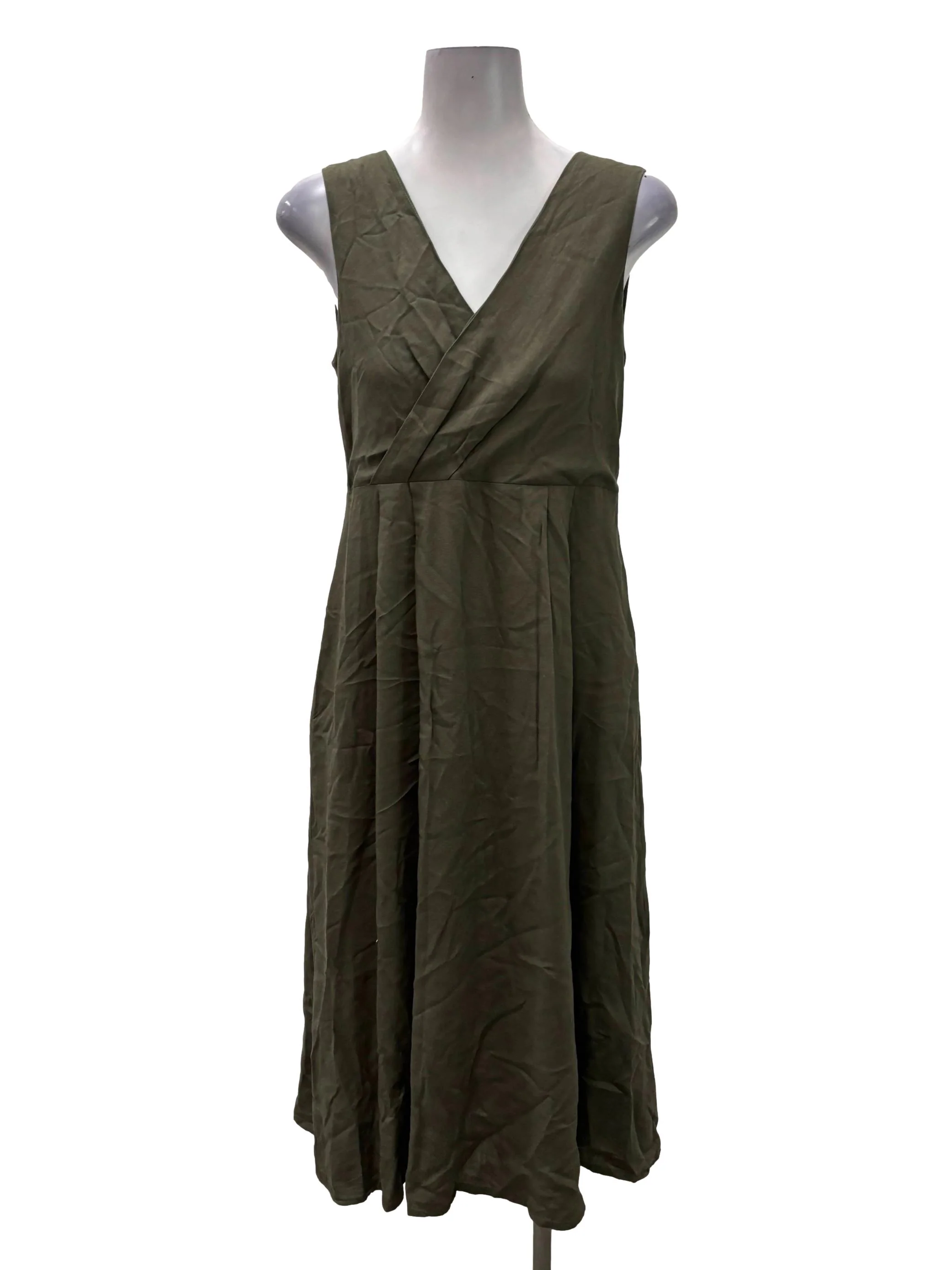 Army Green V-Neck Midi Dress