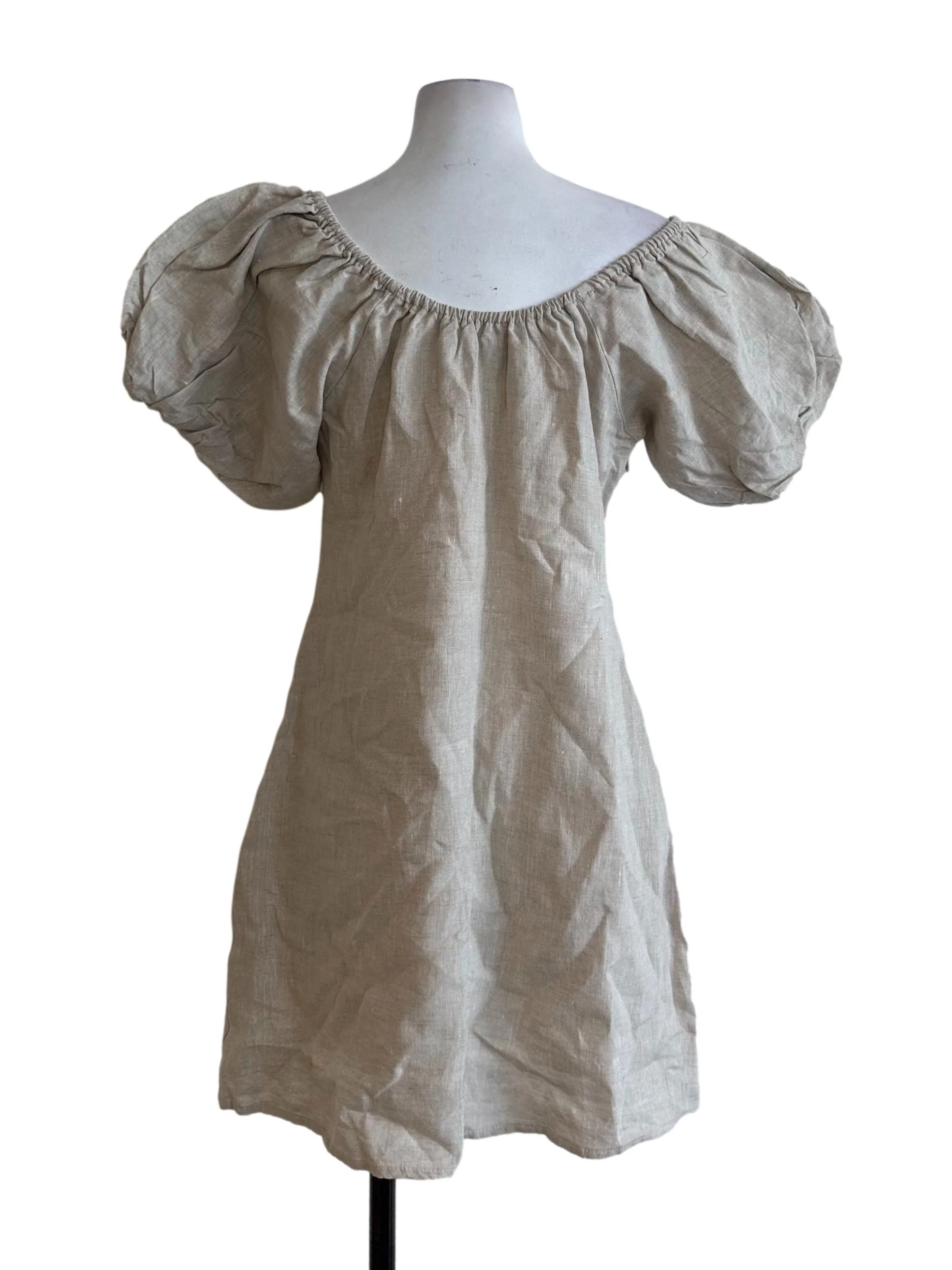 Ash Beige Puff Sleeve Dress - Image 2