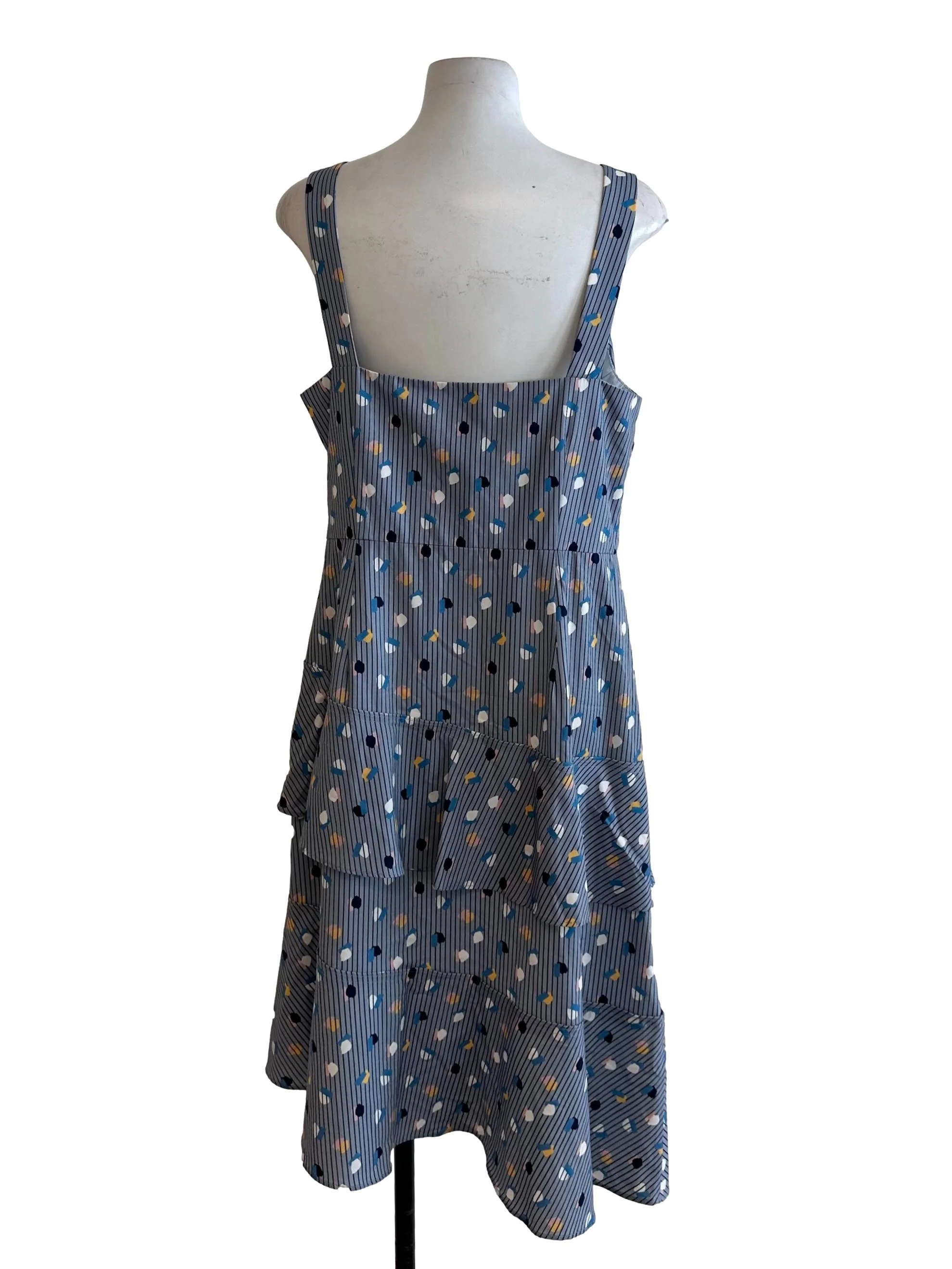 Ash Blue Pattern Square Neck Layered Dress - Image 2