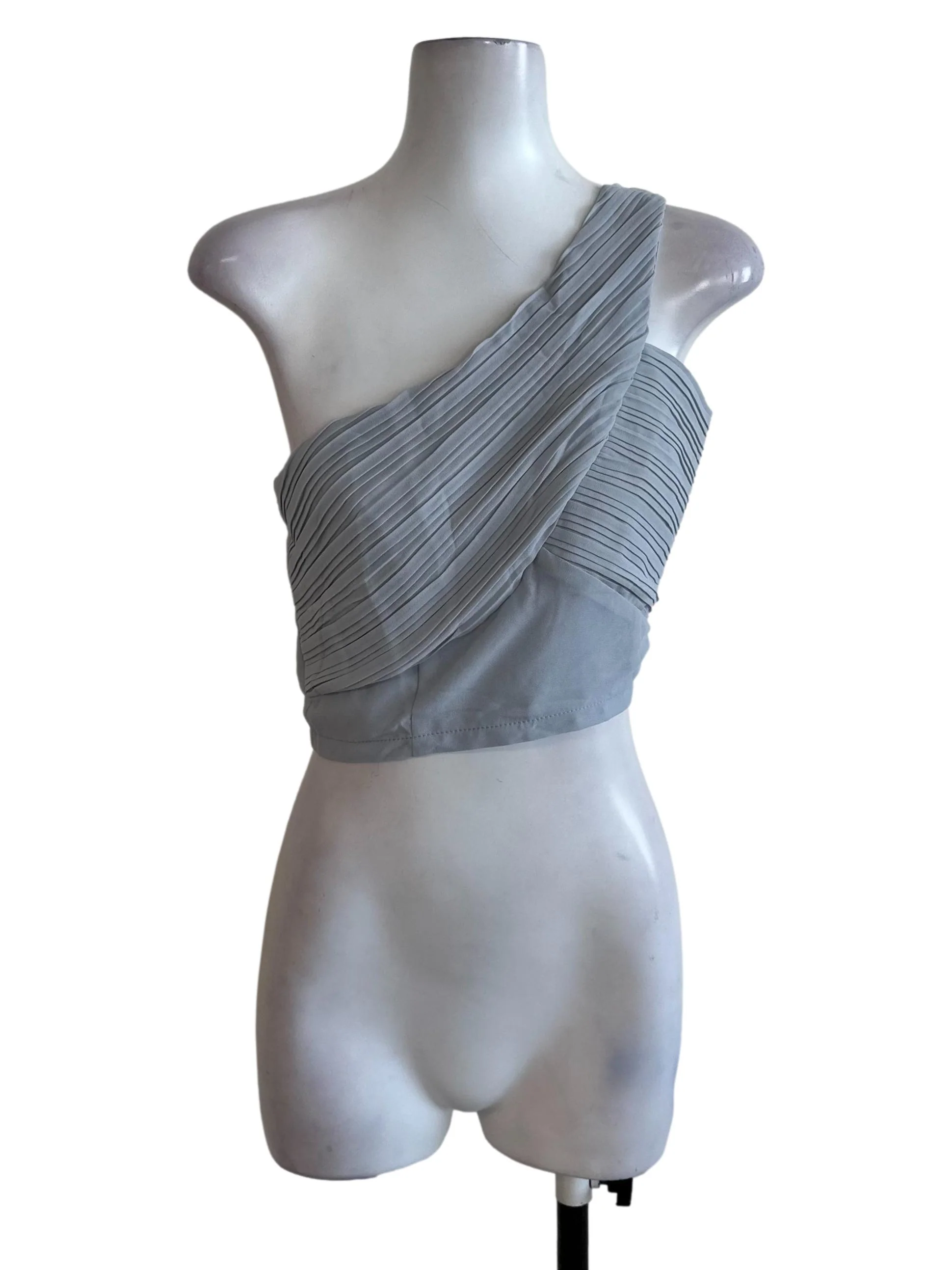 Ash Blue Pleated Asymmetric Top