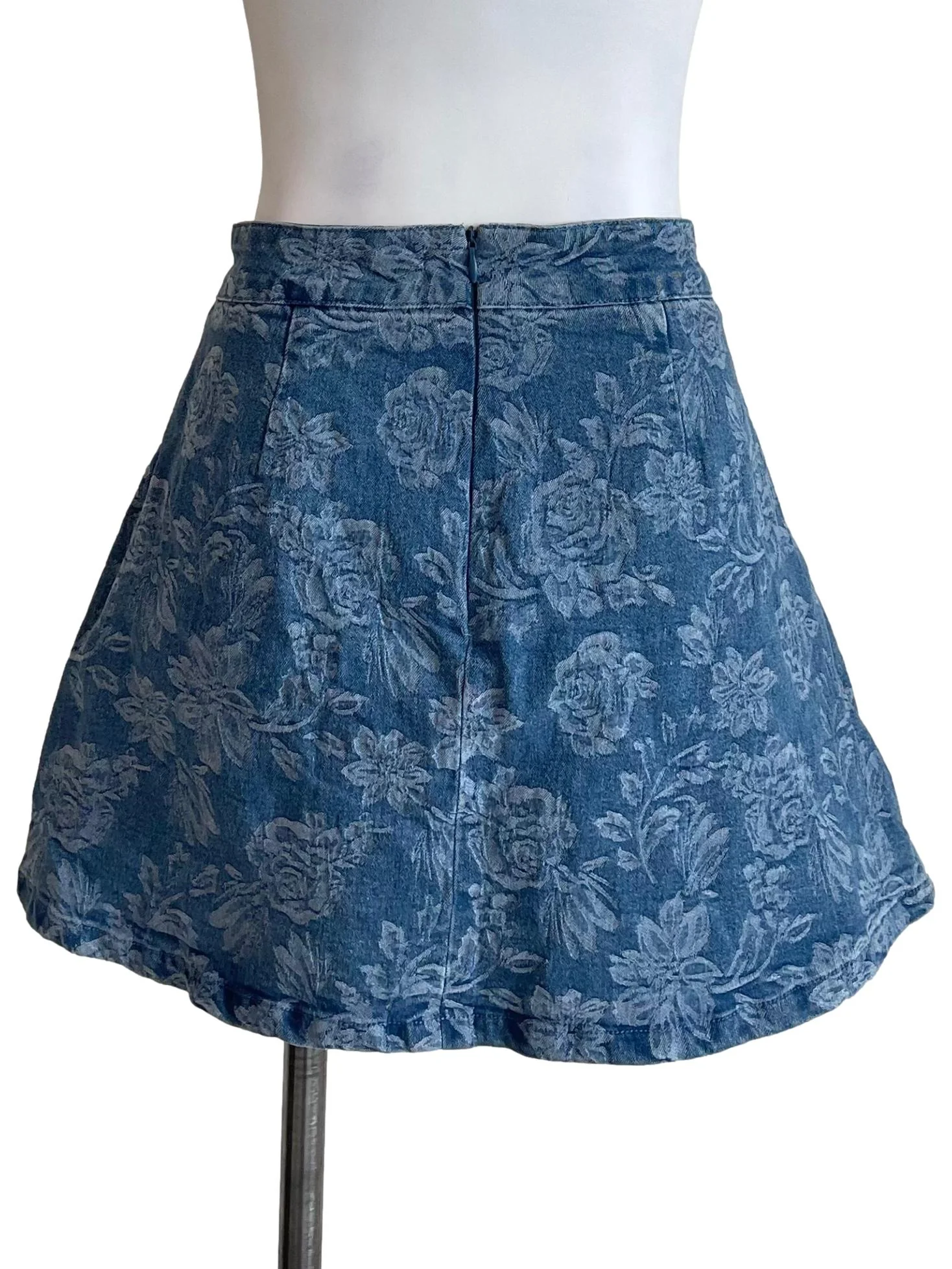 Ash Blue Rose Print Pleated Denim Skirt - Image 2