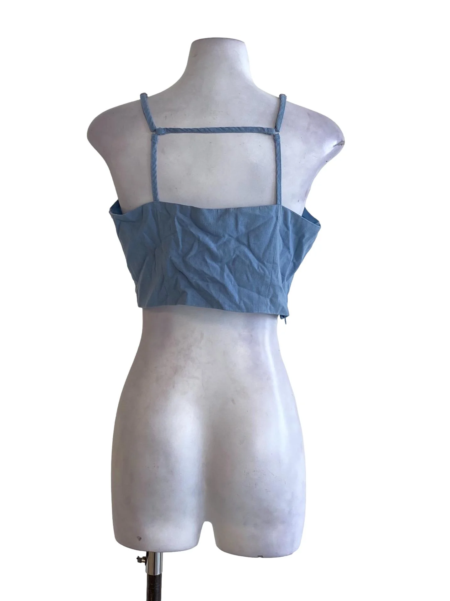 Ash Blue Square Neck Spaghetti Strap Cropped Top - Image 2