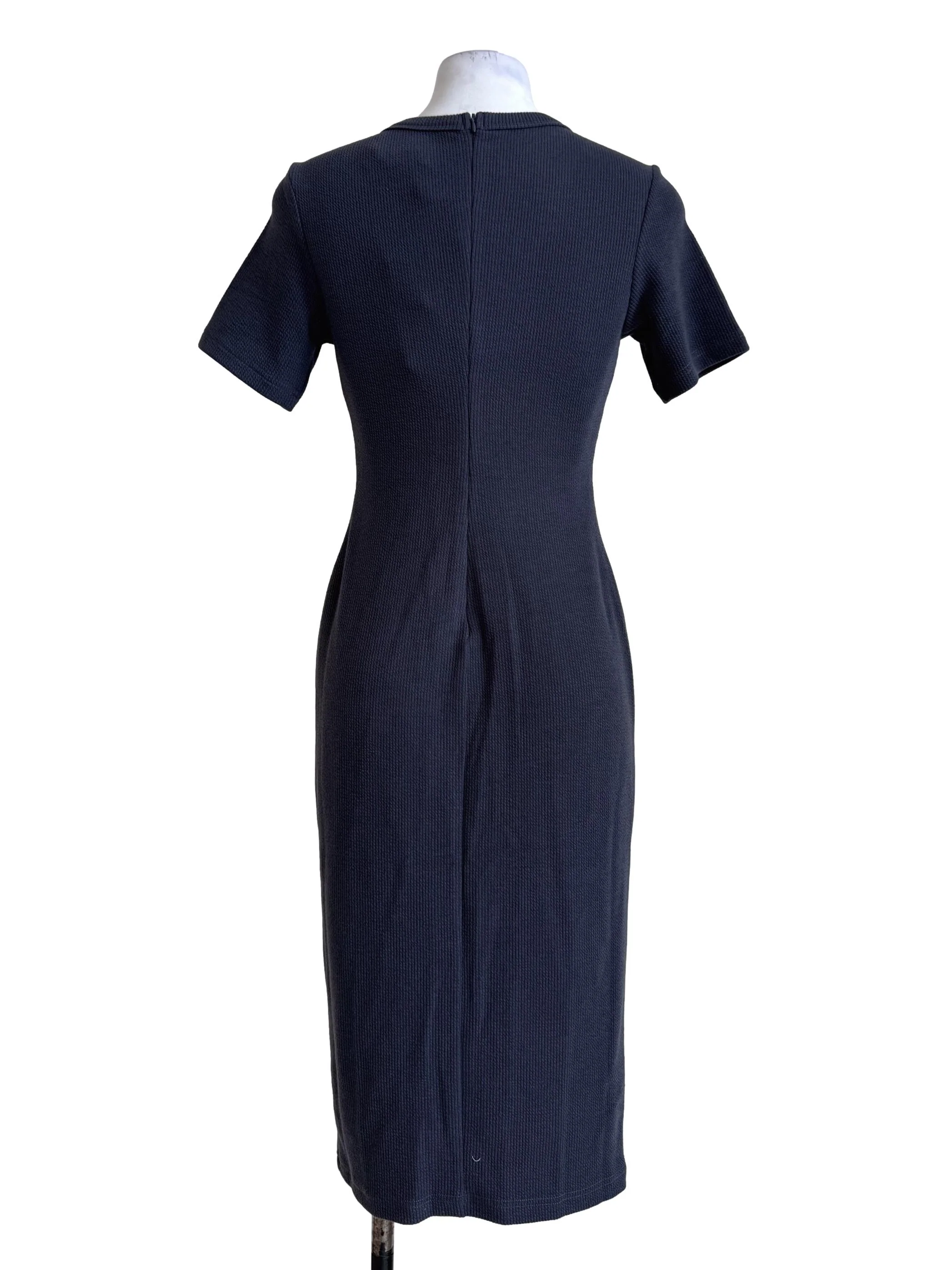 Ash Blue V Neck Ribbed Midi Dress - Image 2