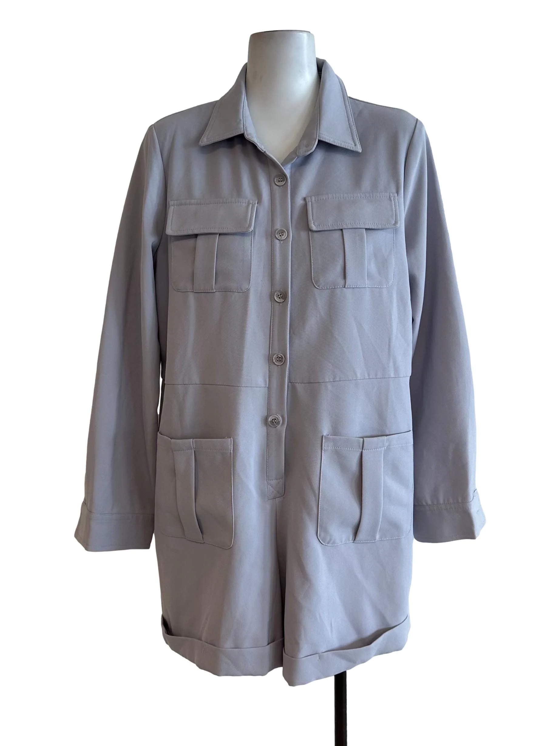 Ash Grey Collar Long Sleeve Rompers