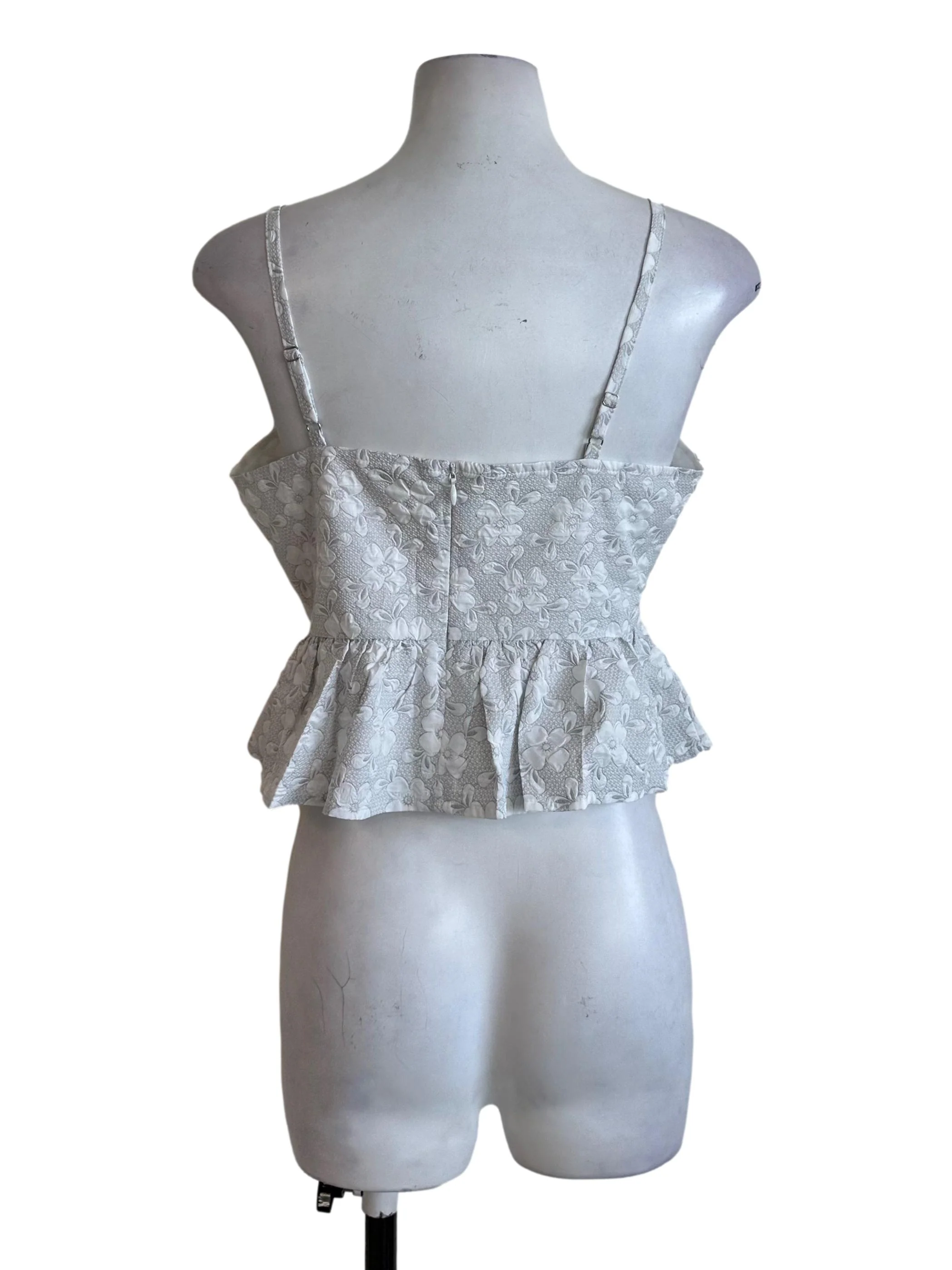 Ash Grey Floral Textured Pleated Peplum Top - Image 2