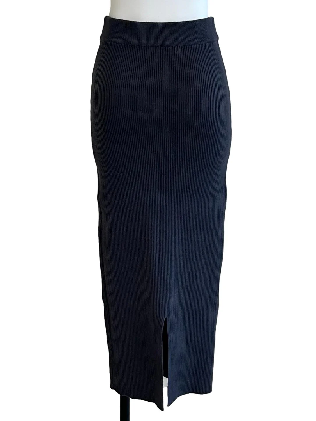 Ash Grey Rib Knit Pencil Skirt - Image 2