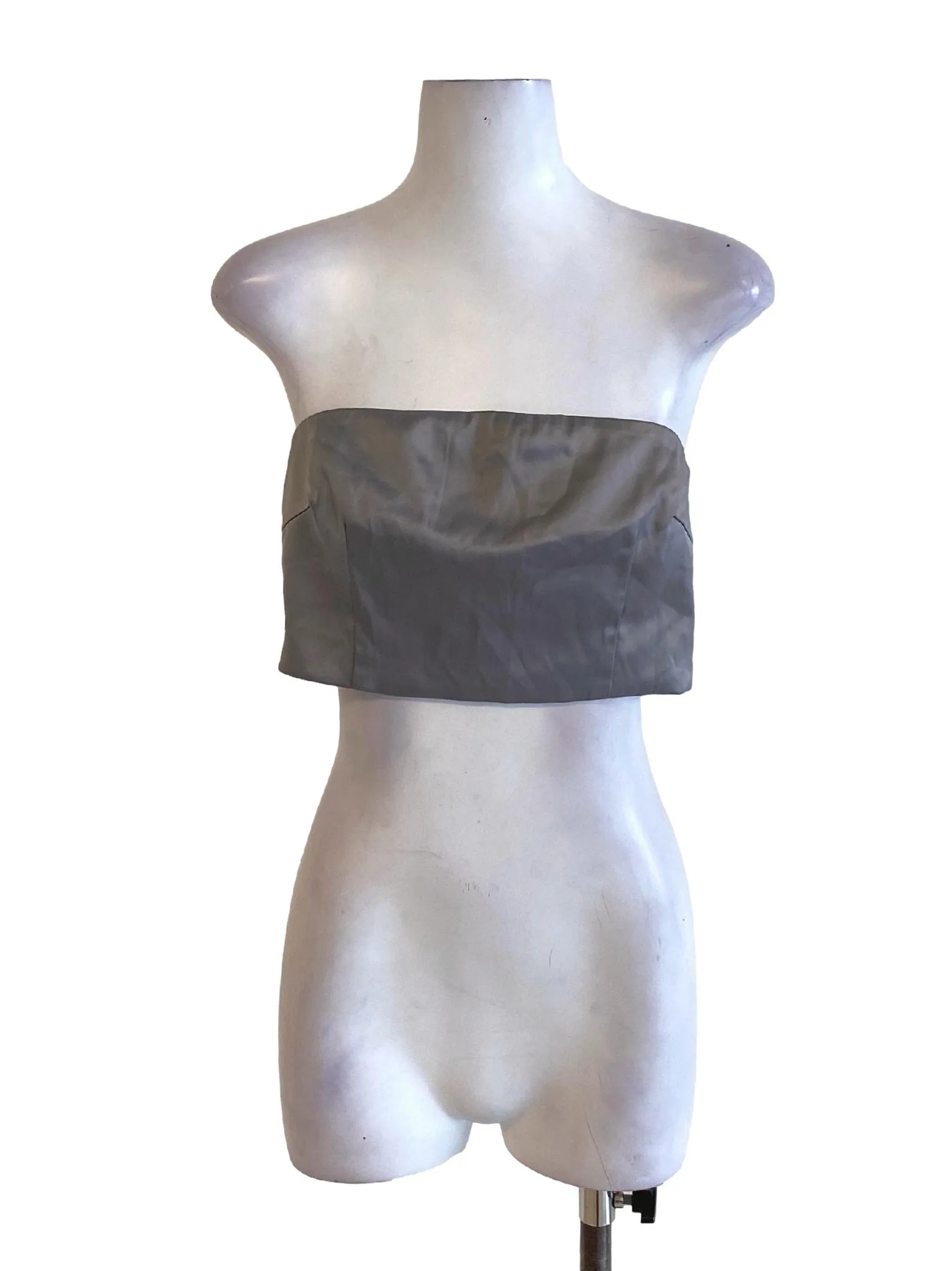 Ash Grey Strapless Zipped Cropped Top