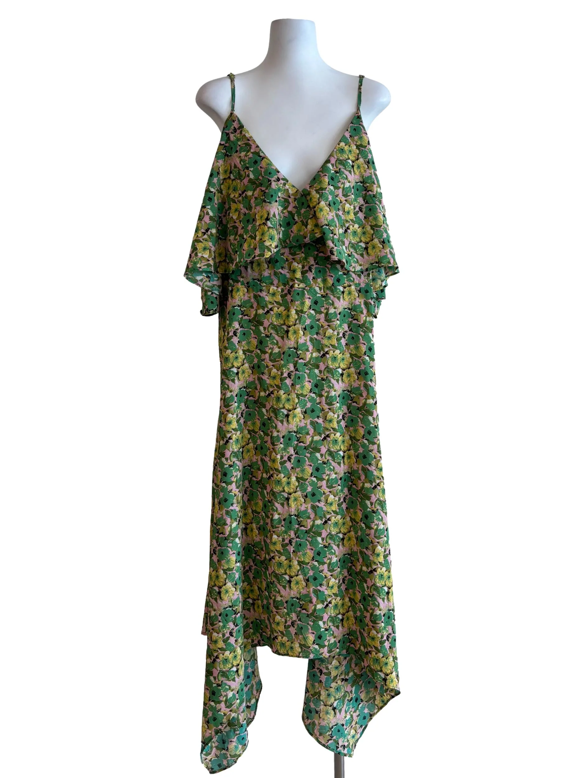 Avocado Green Printed Asymmetrical Dress