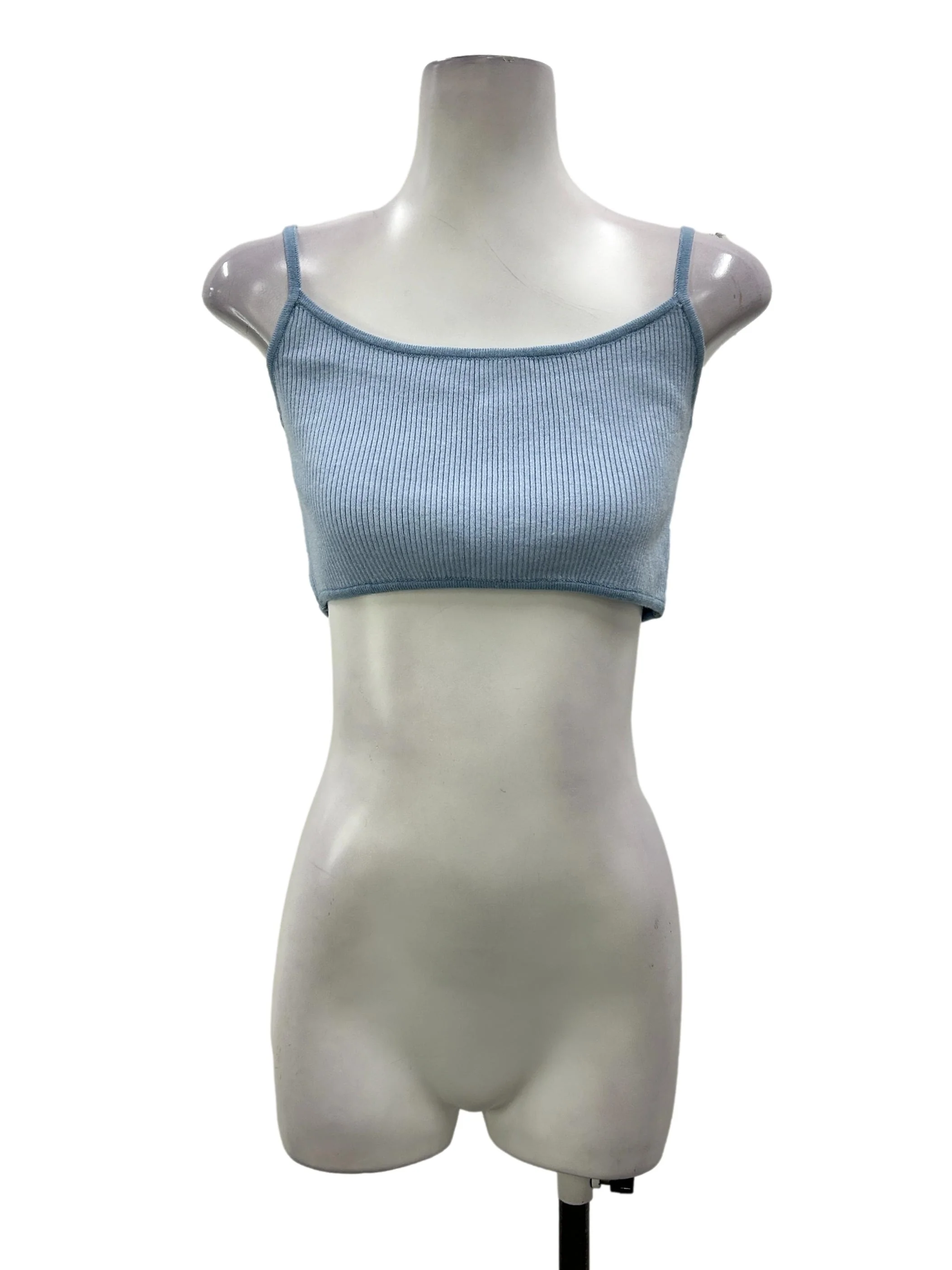 Baby Blue Cropped Ribbed Knit Camisole