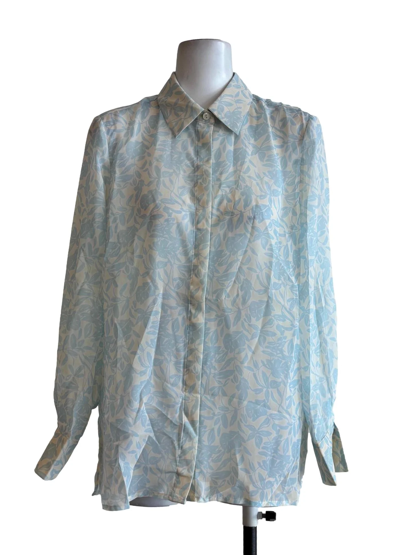 Baby Blue Long Sleeve Sheer Floral Shirt