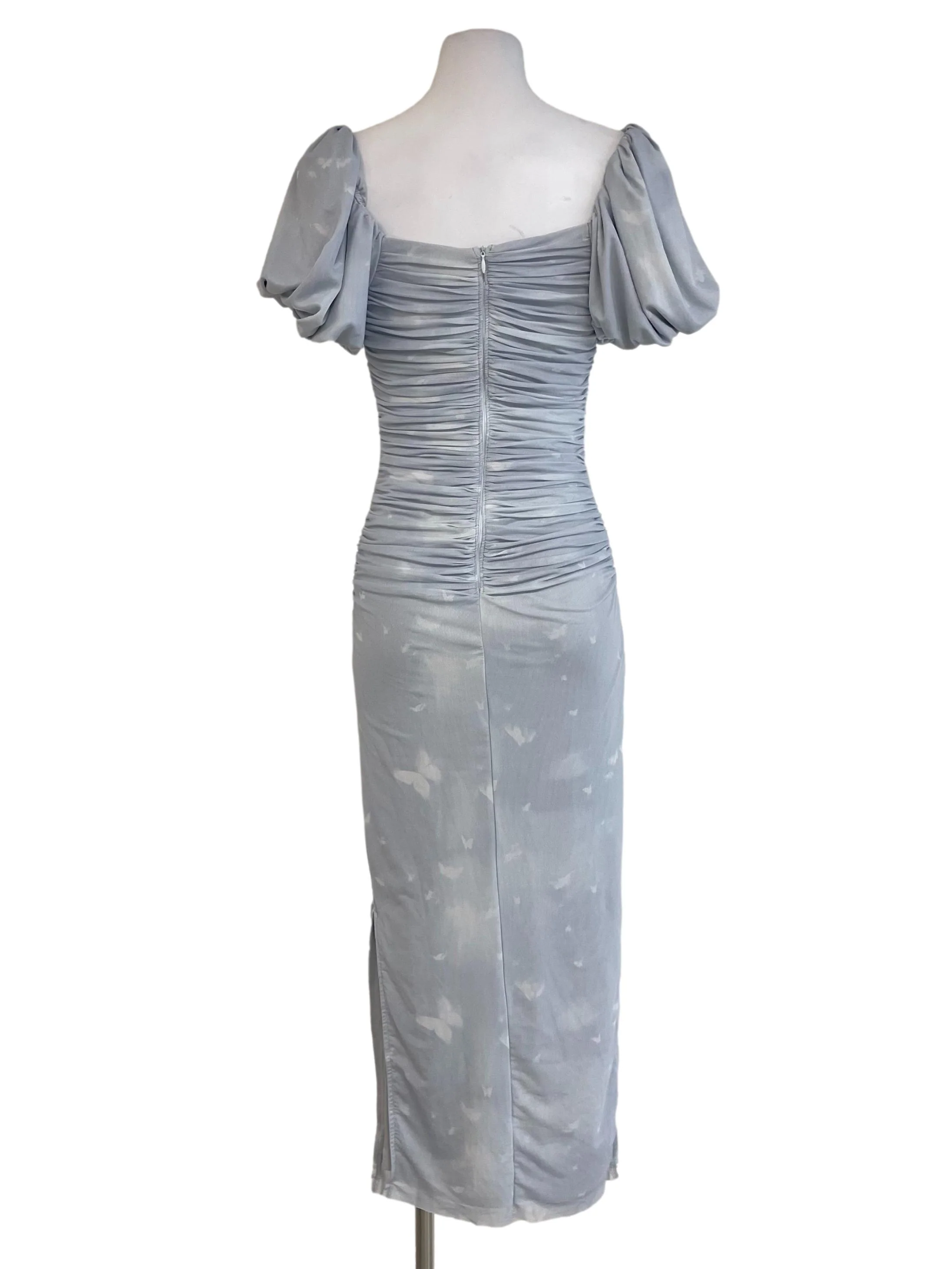Baby Blue Mesh Draped Bodycon Dress - Image 2