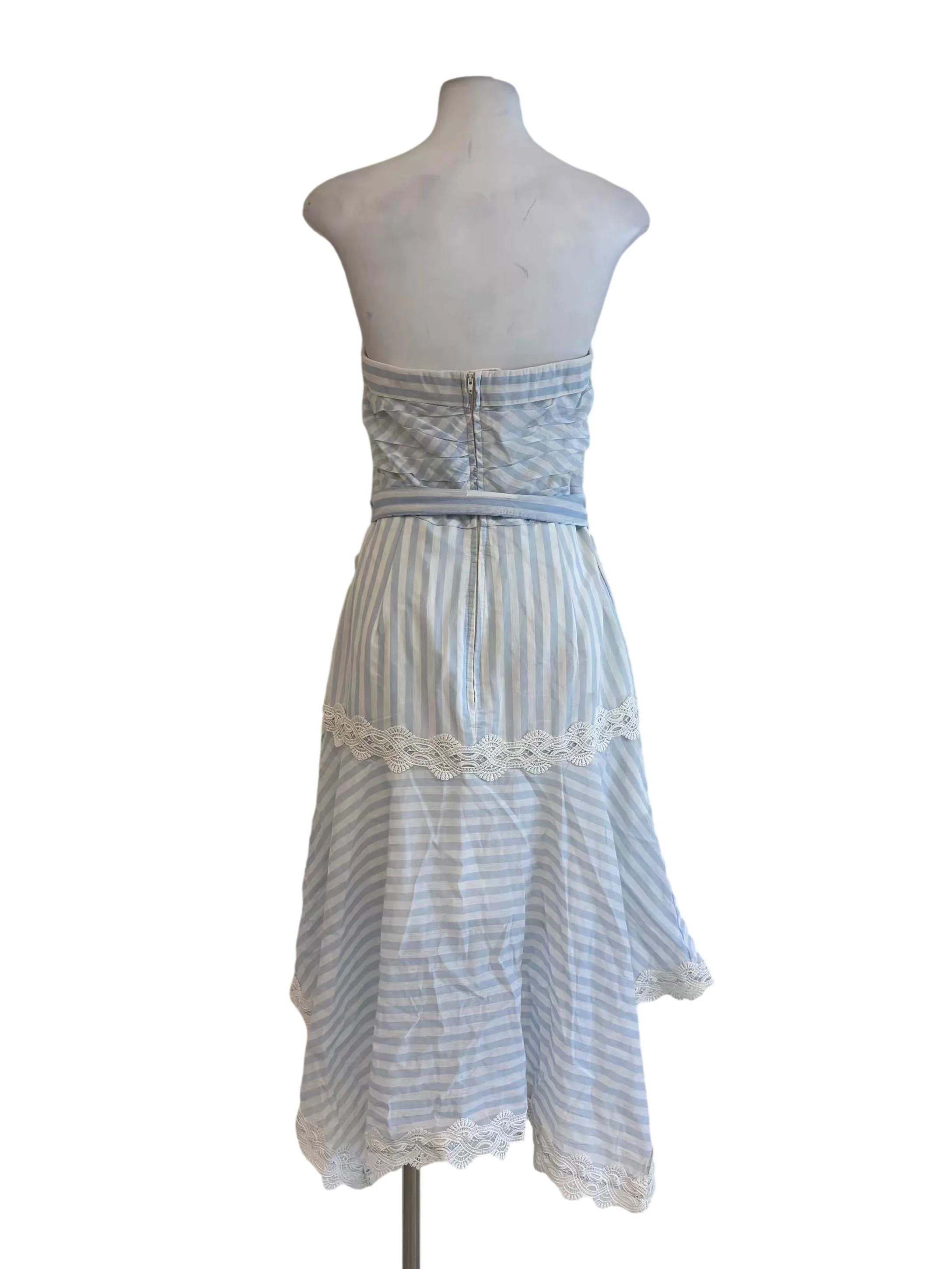Baby Blue White Stripes Strapless Cotton Dress - Image 2