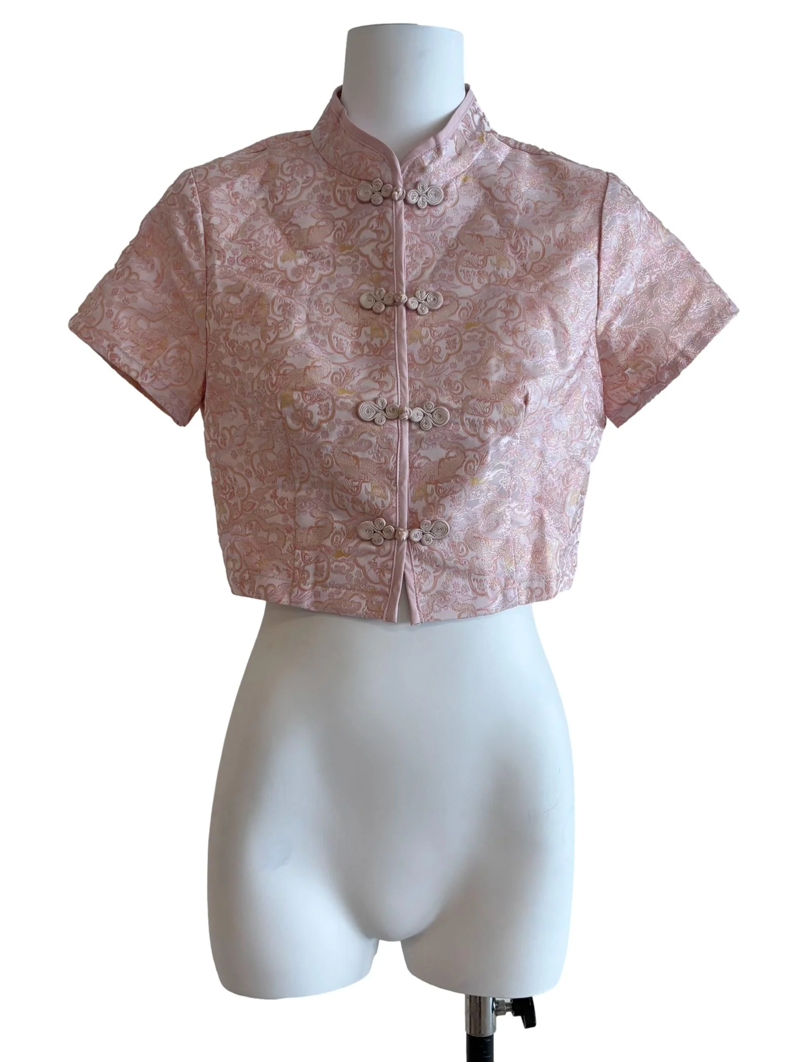 Baby Pink Brocade Cheongsam Crop Top