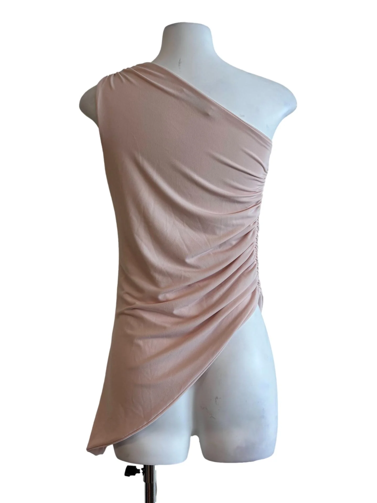 Baby Pink Fitted One Shoulder Asymmetrical Top - Image 2