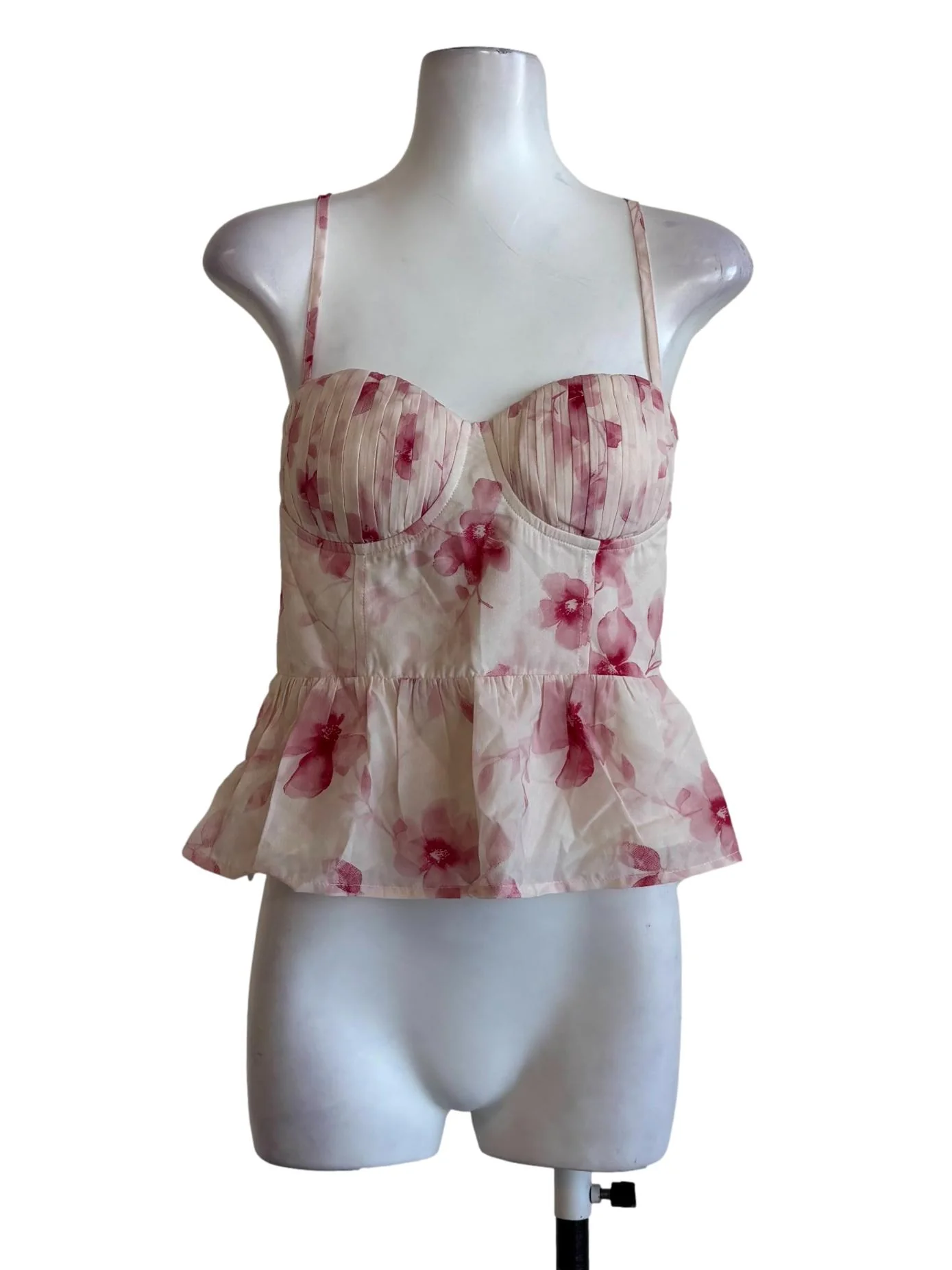 Baby Pink Floral Sweetheart Peplum Top