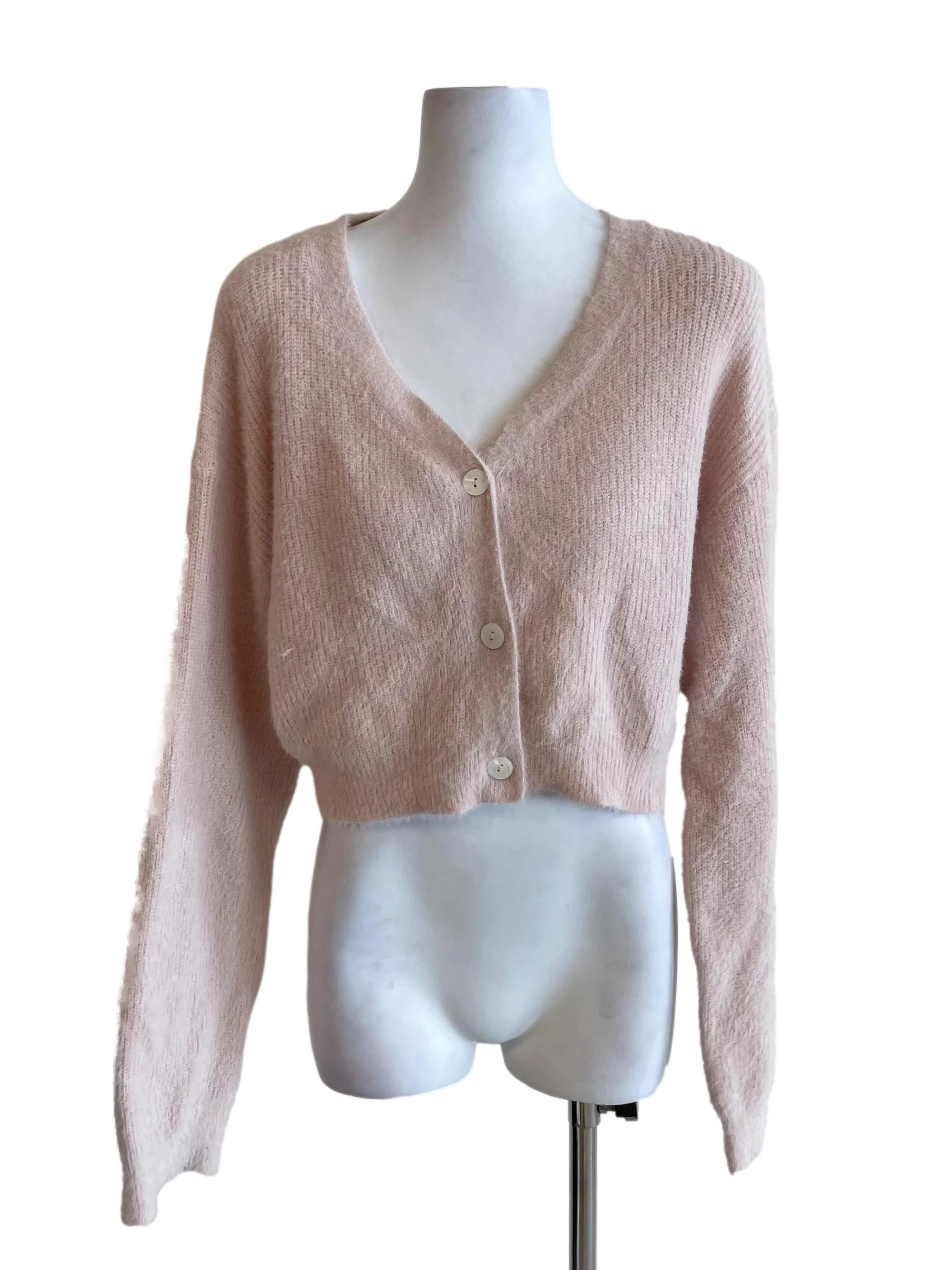 Baby Pink Fuzzy Crop Cardigan