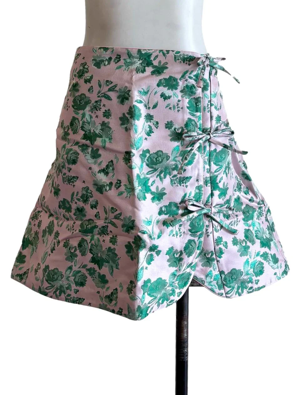 Baby Pink Green Patterned Mini Cheongsam Skirt