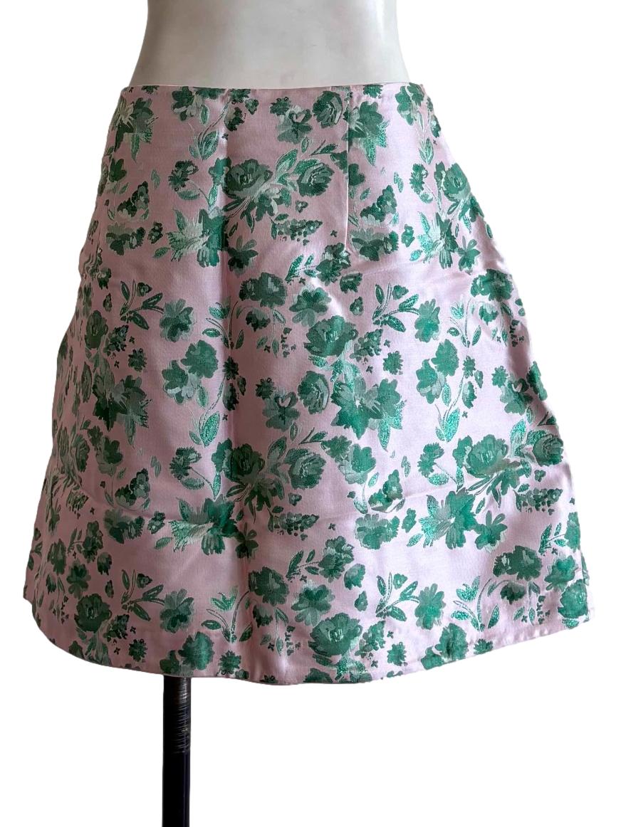Baby Pink Green Patterned Mini Cheongsam Skirt - Image 2