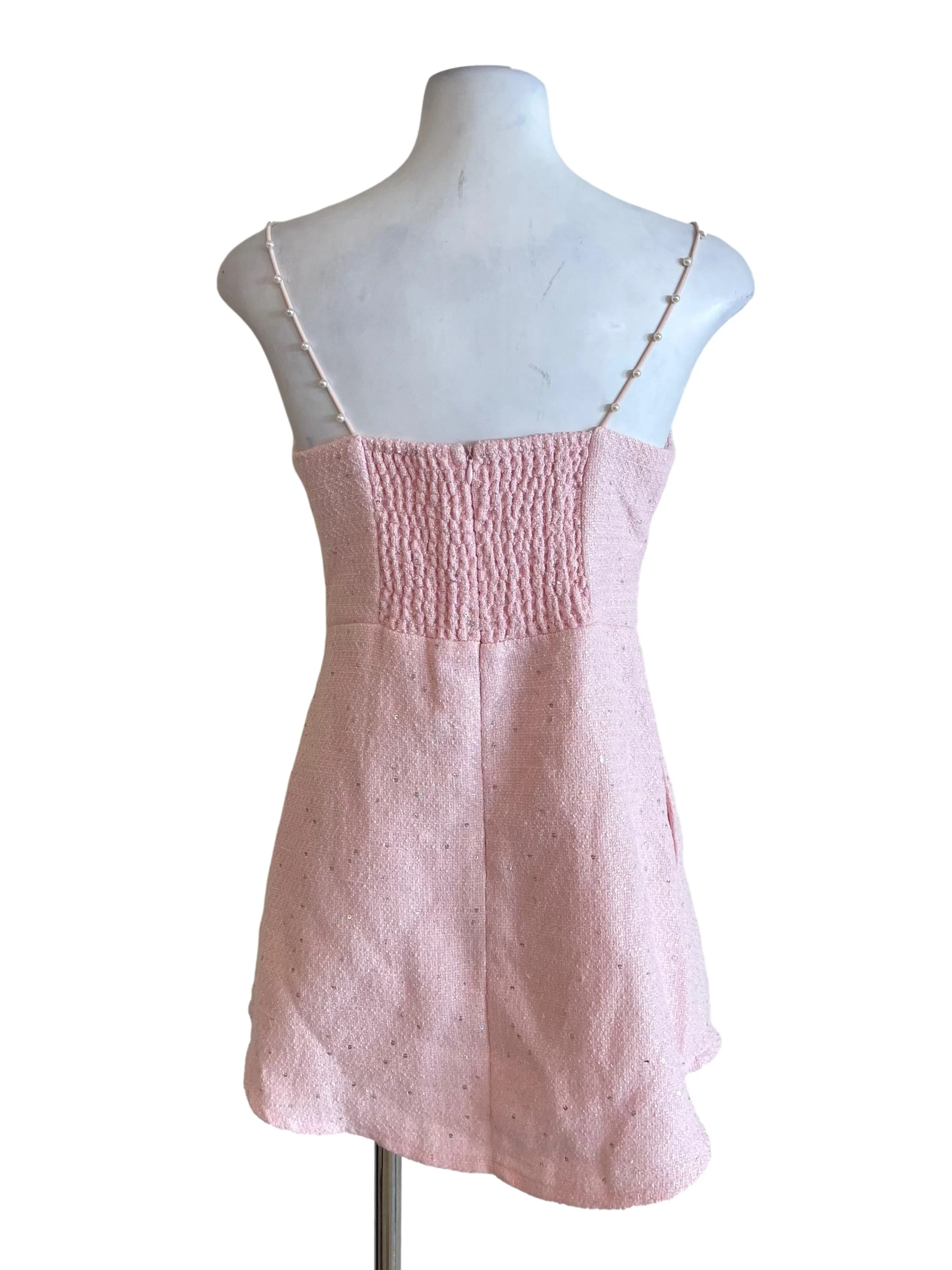 Baby Pink Sequin And Pearls A-Line Dress - Image 2