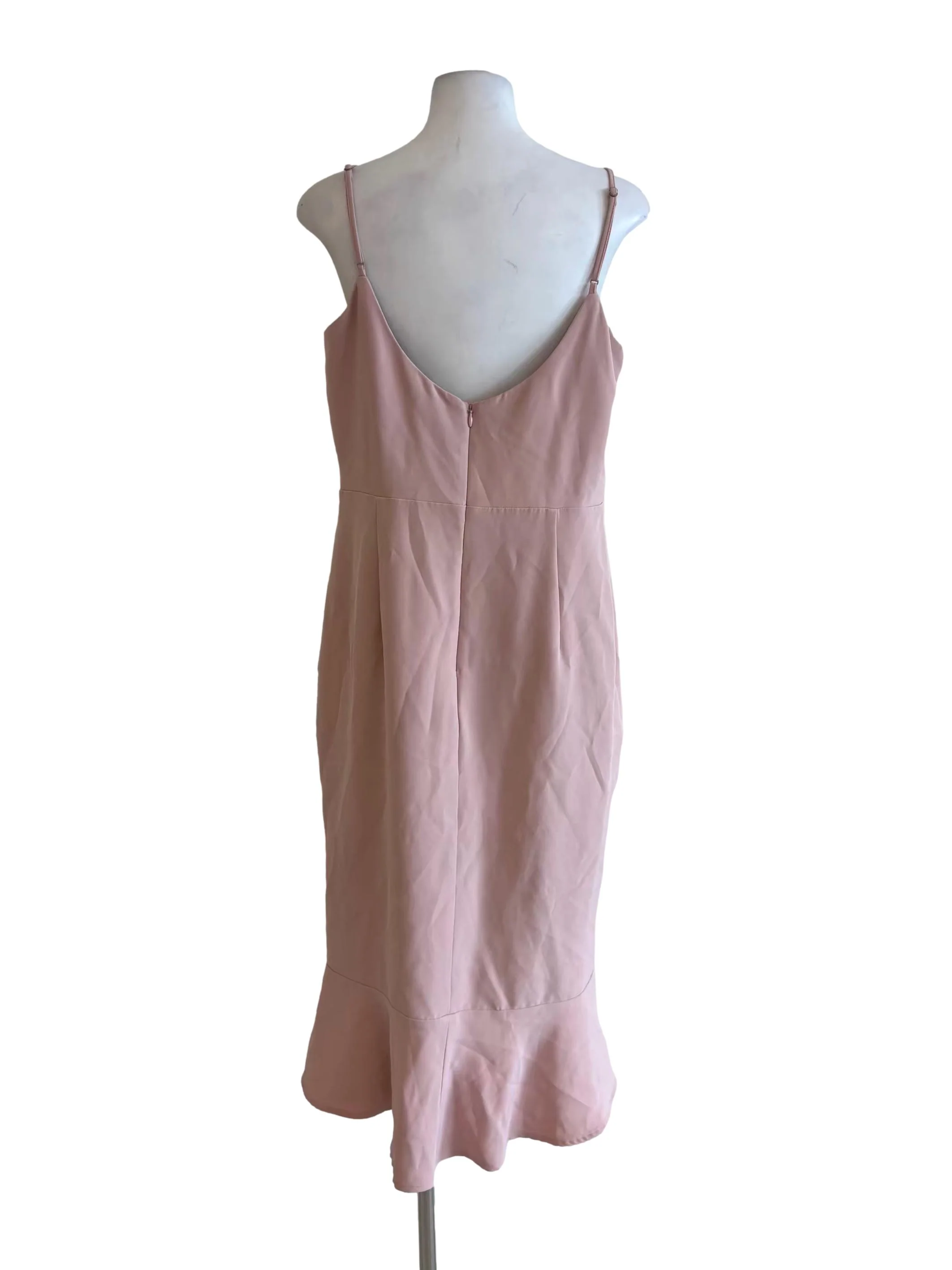Baby Pink Spaghetti Strap Ruffle Pencil Dress - Image 2