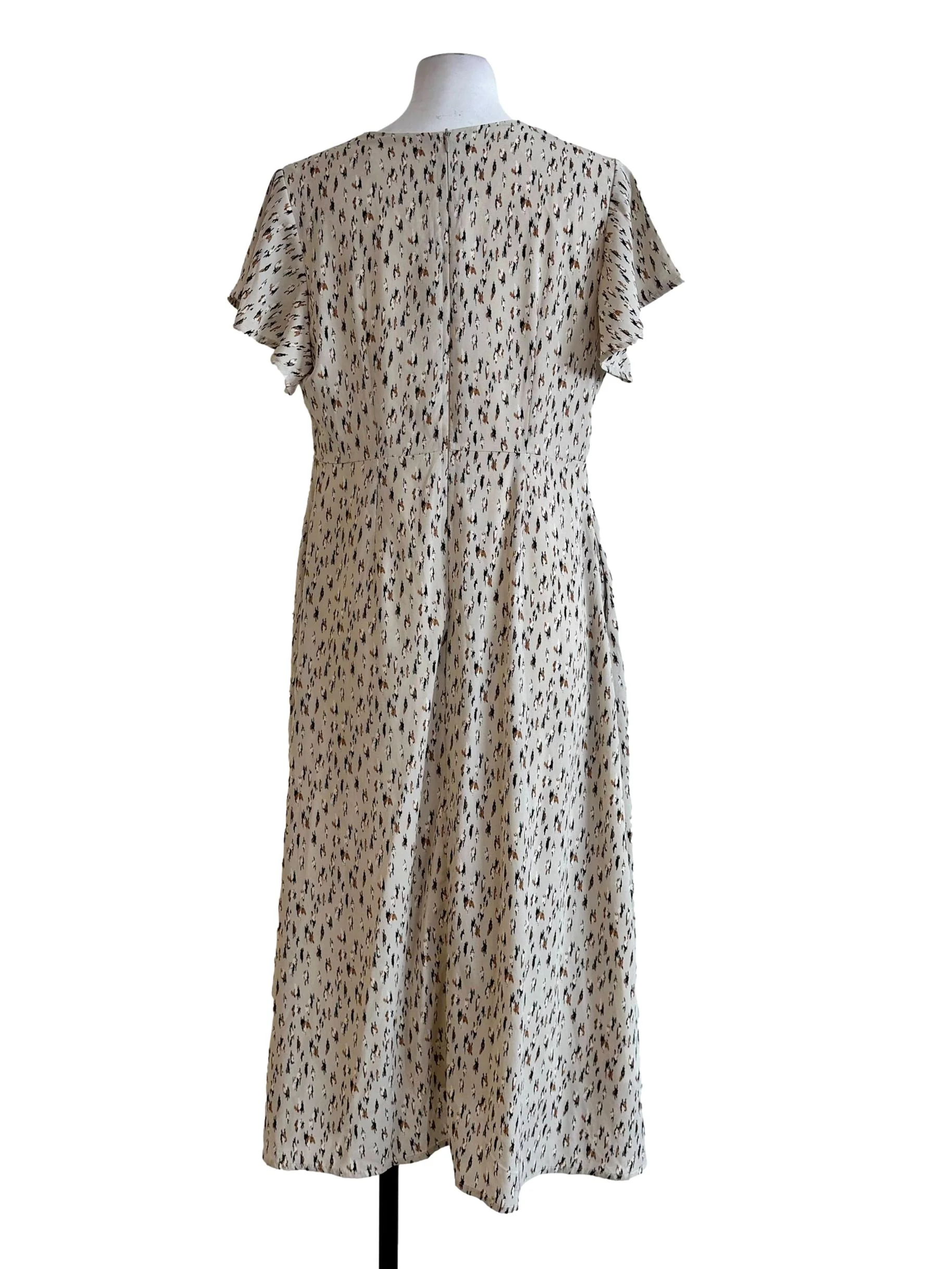 Beige Abstract Printed  V Neckline Dress - Image 2