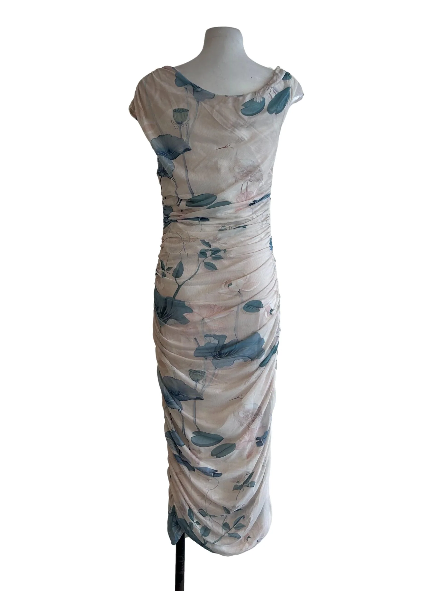 Beige And Blue Floral Mesh Dress - Image 2