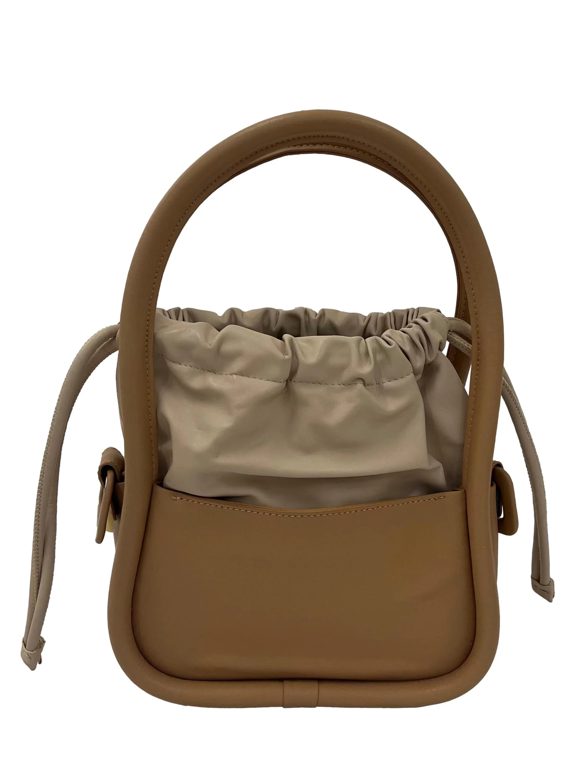Beige And Brown Duo Colour Hand Bag With Detachable Strap - Image 2