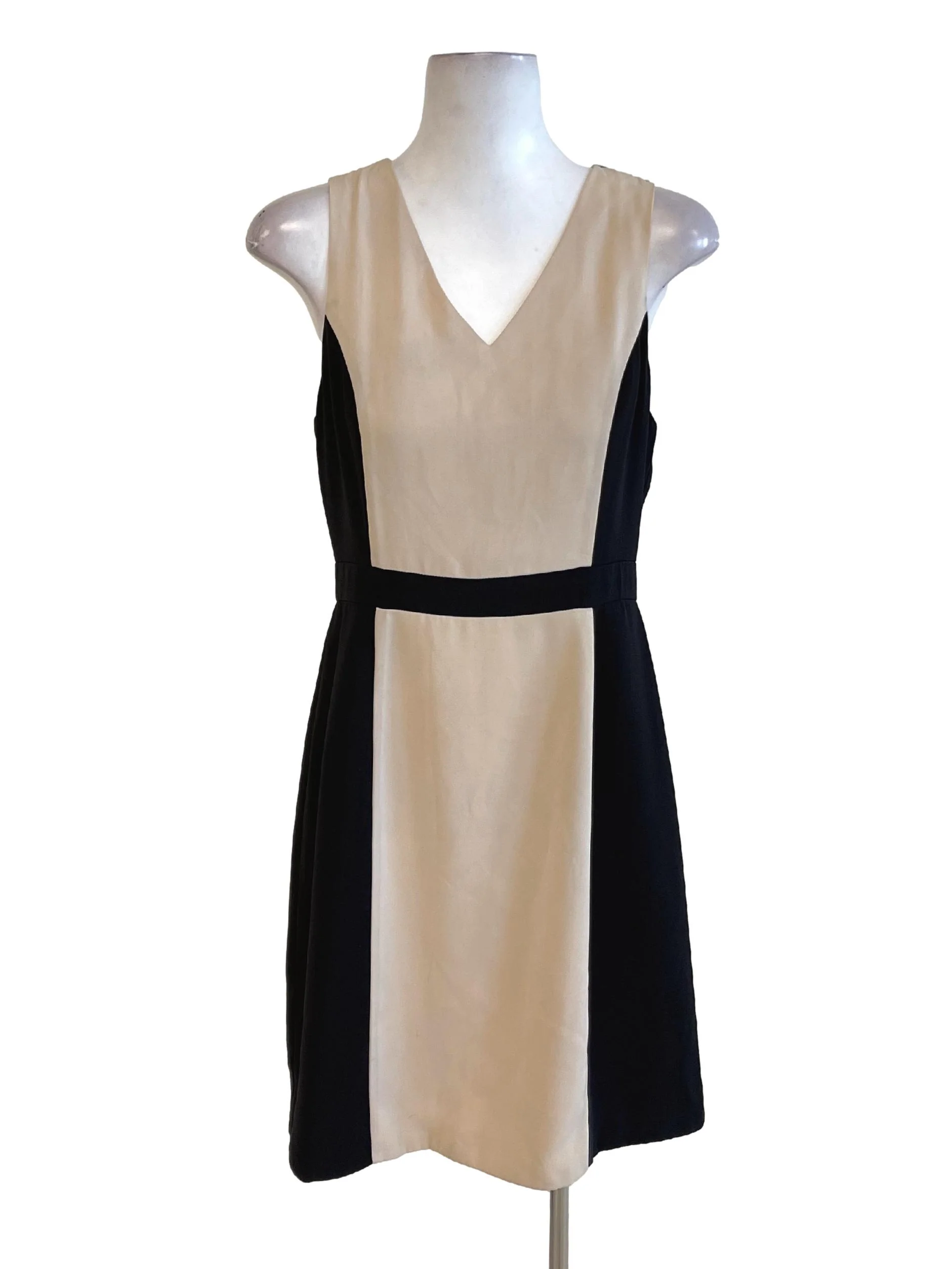 Beige Black Color Block V Neck Dress LB