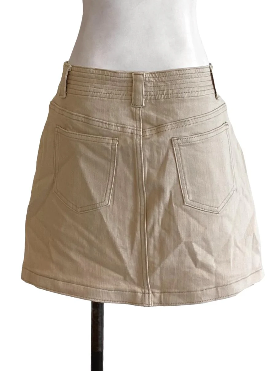 Beige Brown Buttoned Waist Lined Tailored Mini Skirt - Image 2