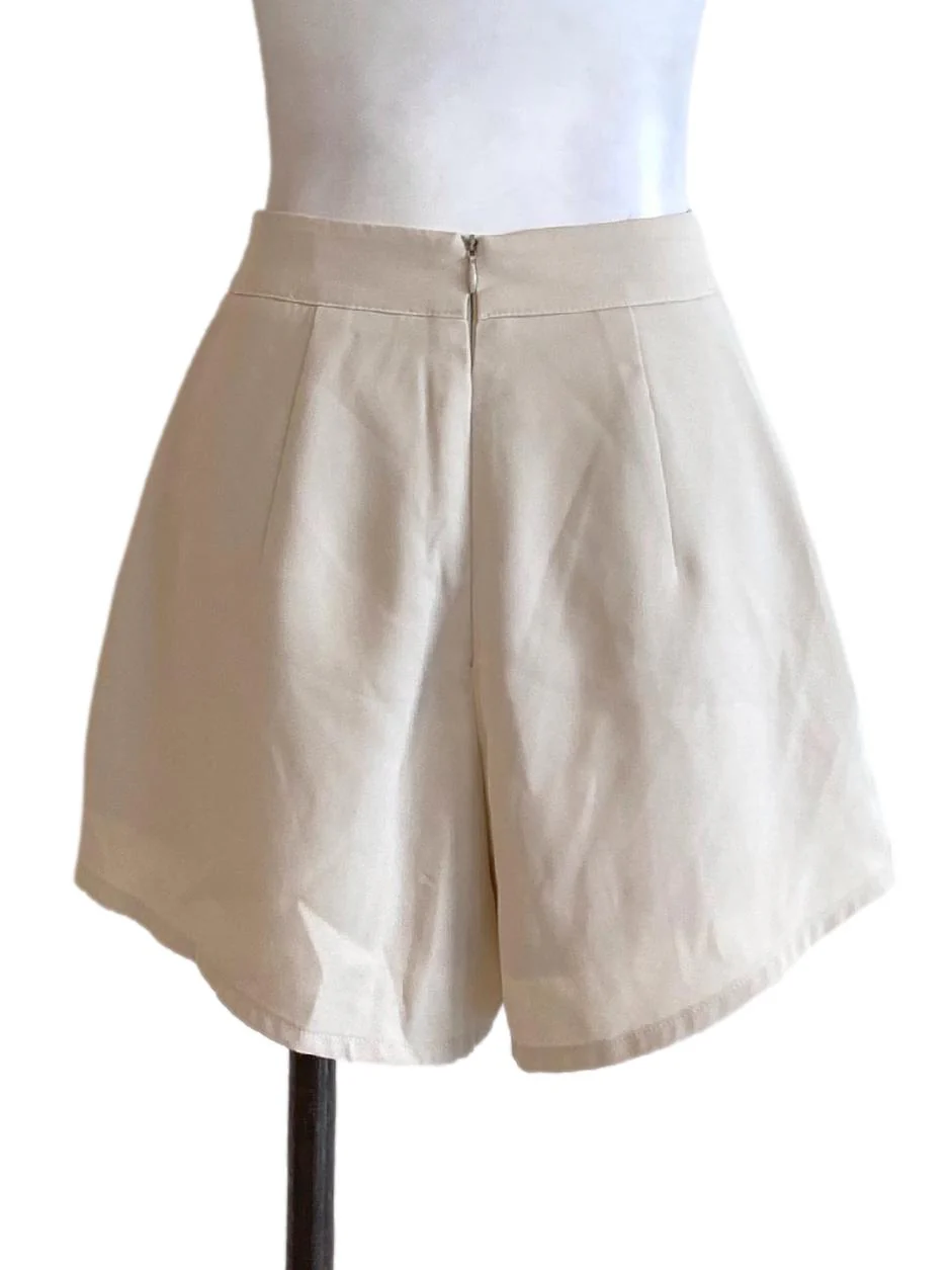 Beige Brown Zip Up Regular Loose Shorts - Image 2