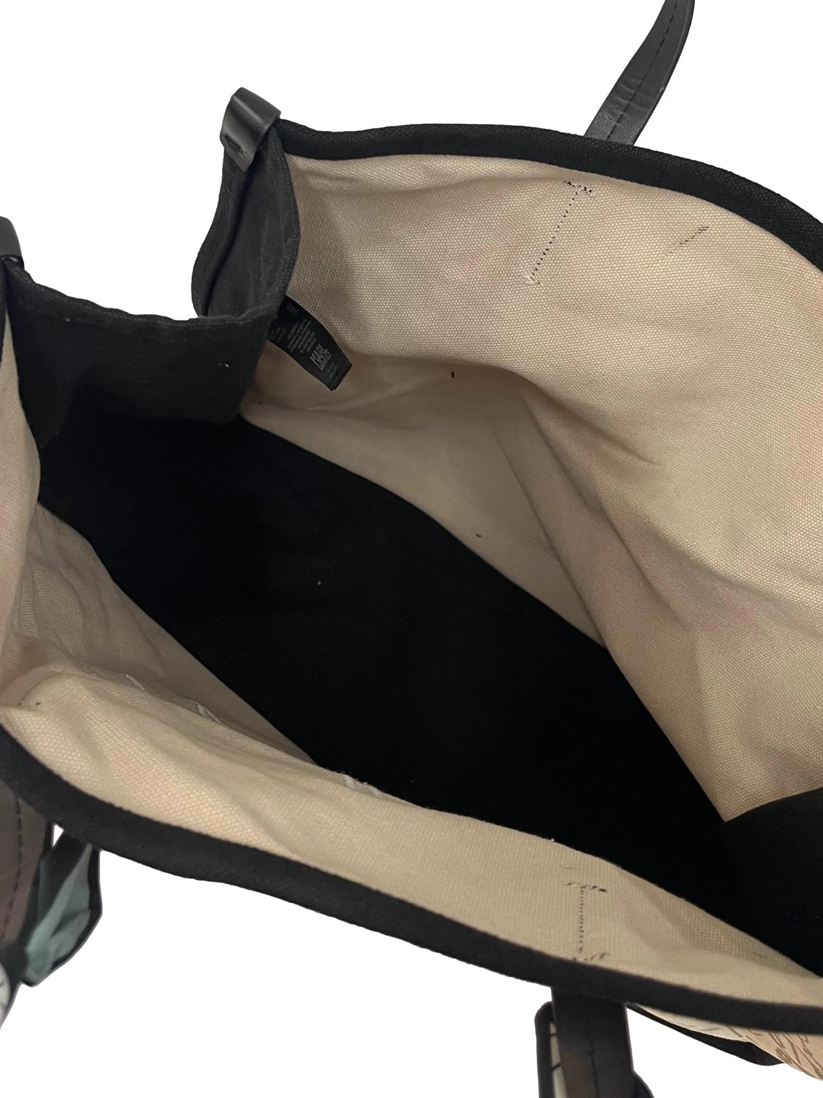 Beige Canvas Large Tote Bag With Embroidered Text - Image 3