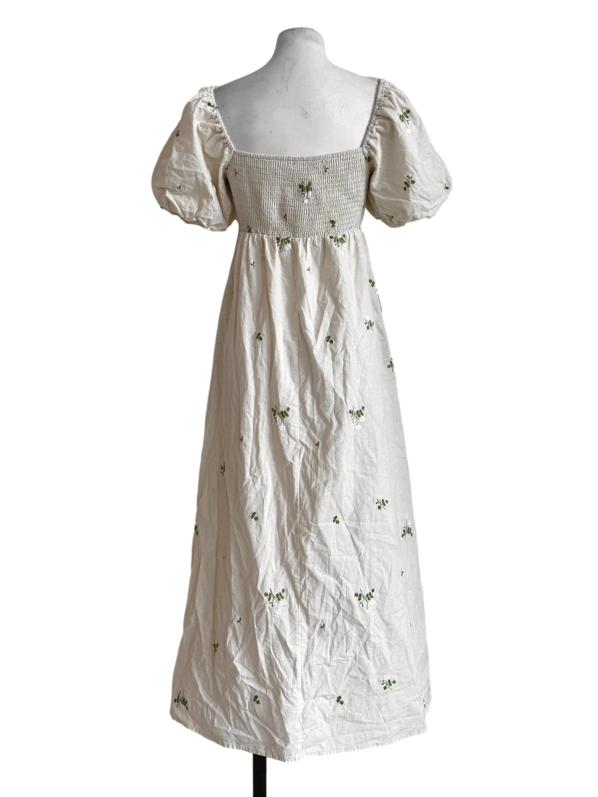 Beige Embroidery Bubble Sleeve Dress - Image 2