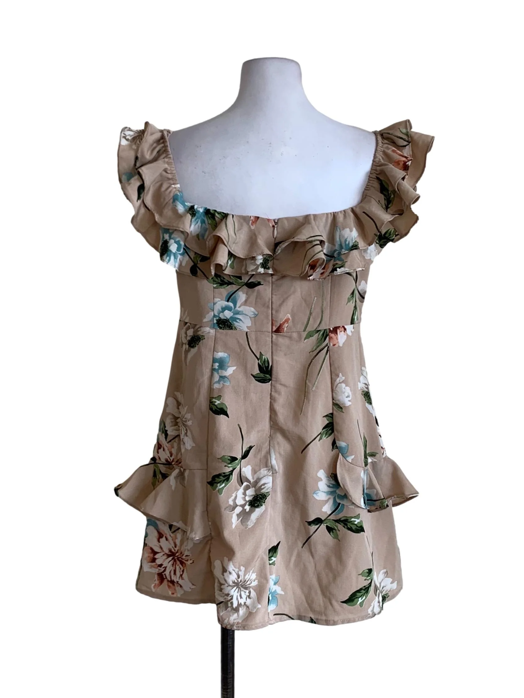 Beige Floral A-Line Dress - Image 2