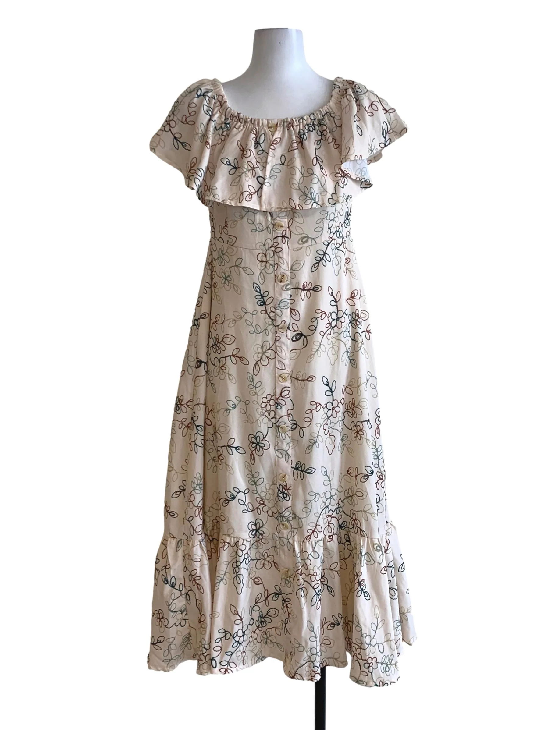 Beige Floral Empire Dress