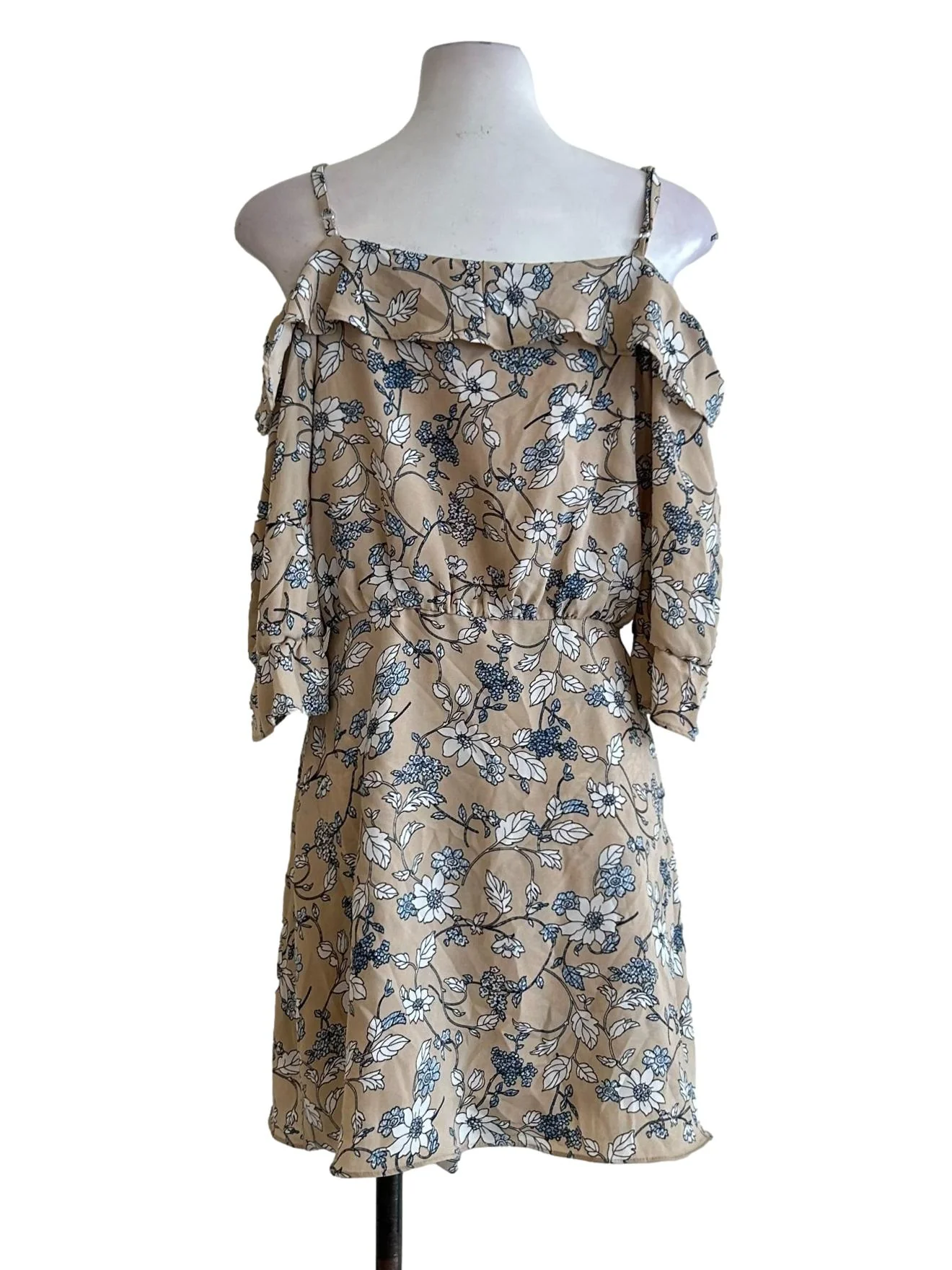 Beige Floral Ruffle Wrap Romper - Image 2