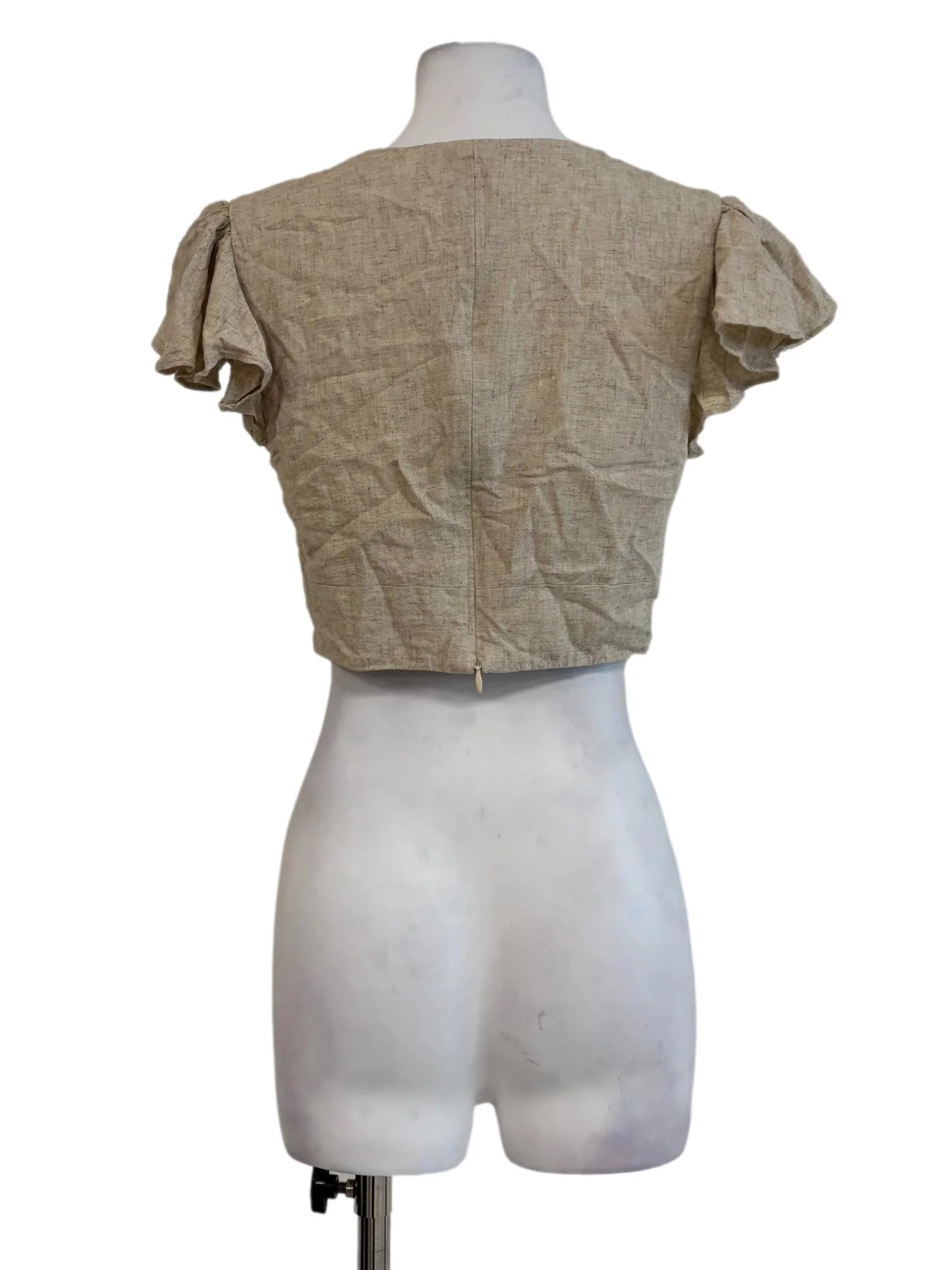 Beige Front Knot Linen Crop Top - Image 2