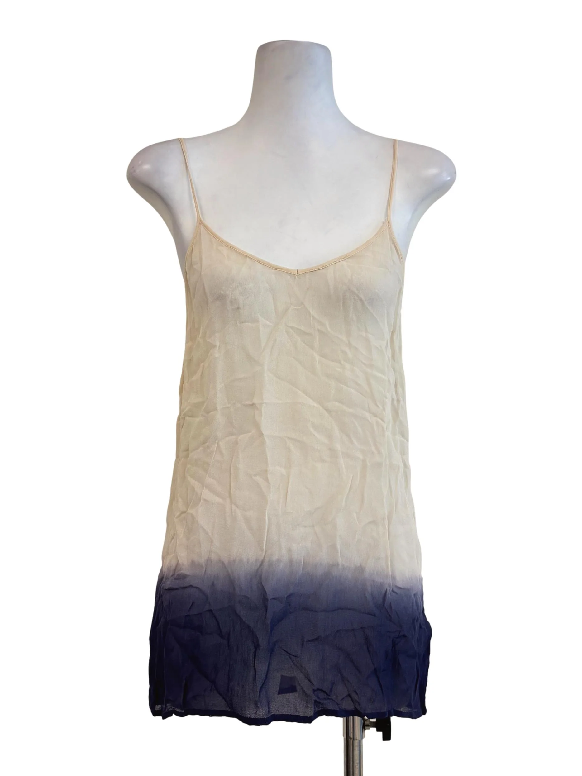 Beige Ocean Blue Spaghetti Strap Sheer Top