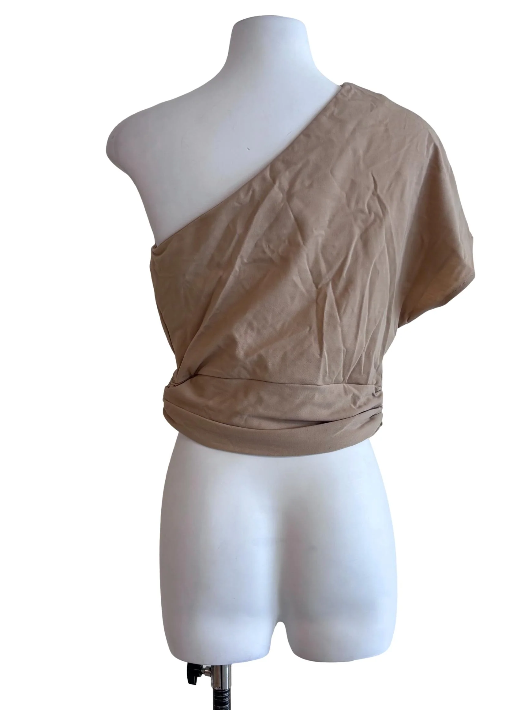 Beige One Shoulder Crop Top - Image 2