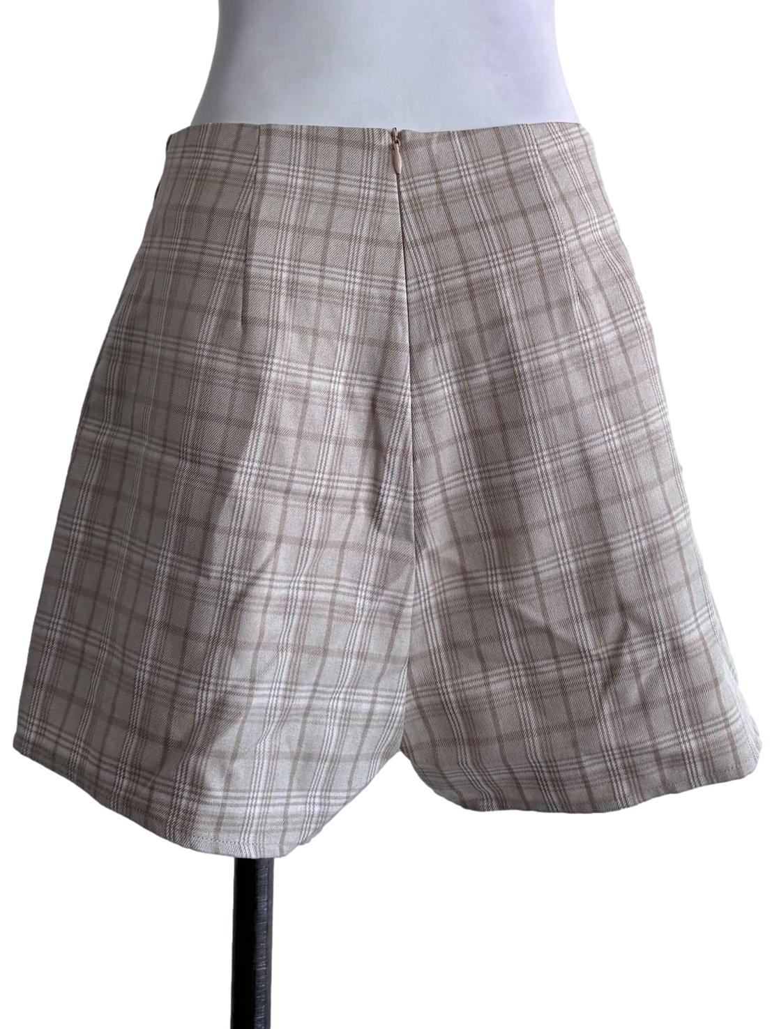 Beige Plaid Asymmetrical Skort - Image 2
