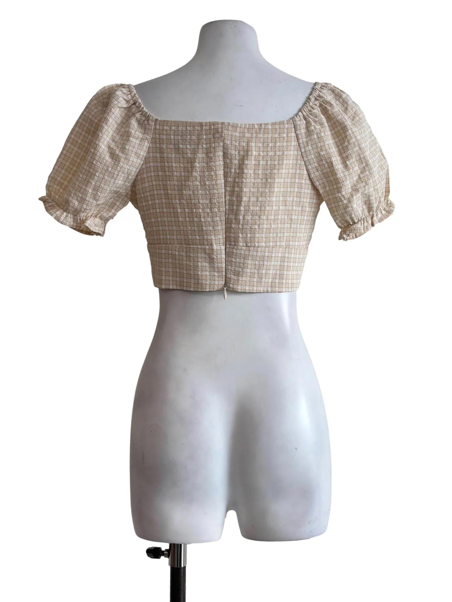 Beige Plaid Crop Doll Top - Image 2
