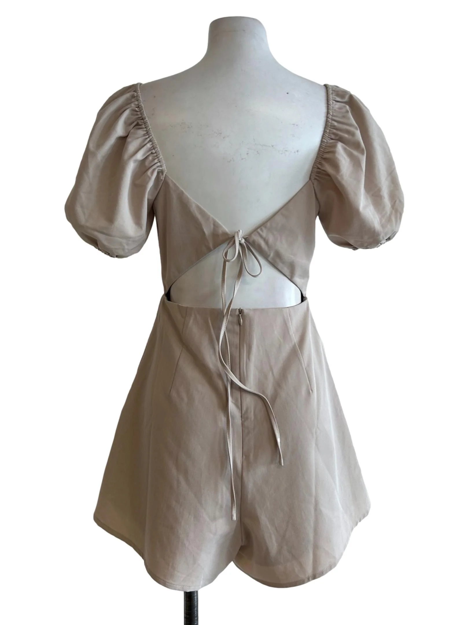 Beige Puff Sleeve Romper - Image 2