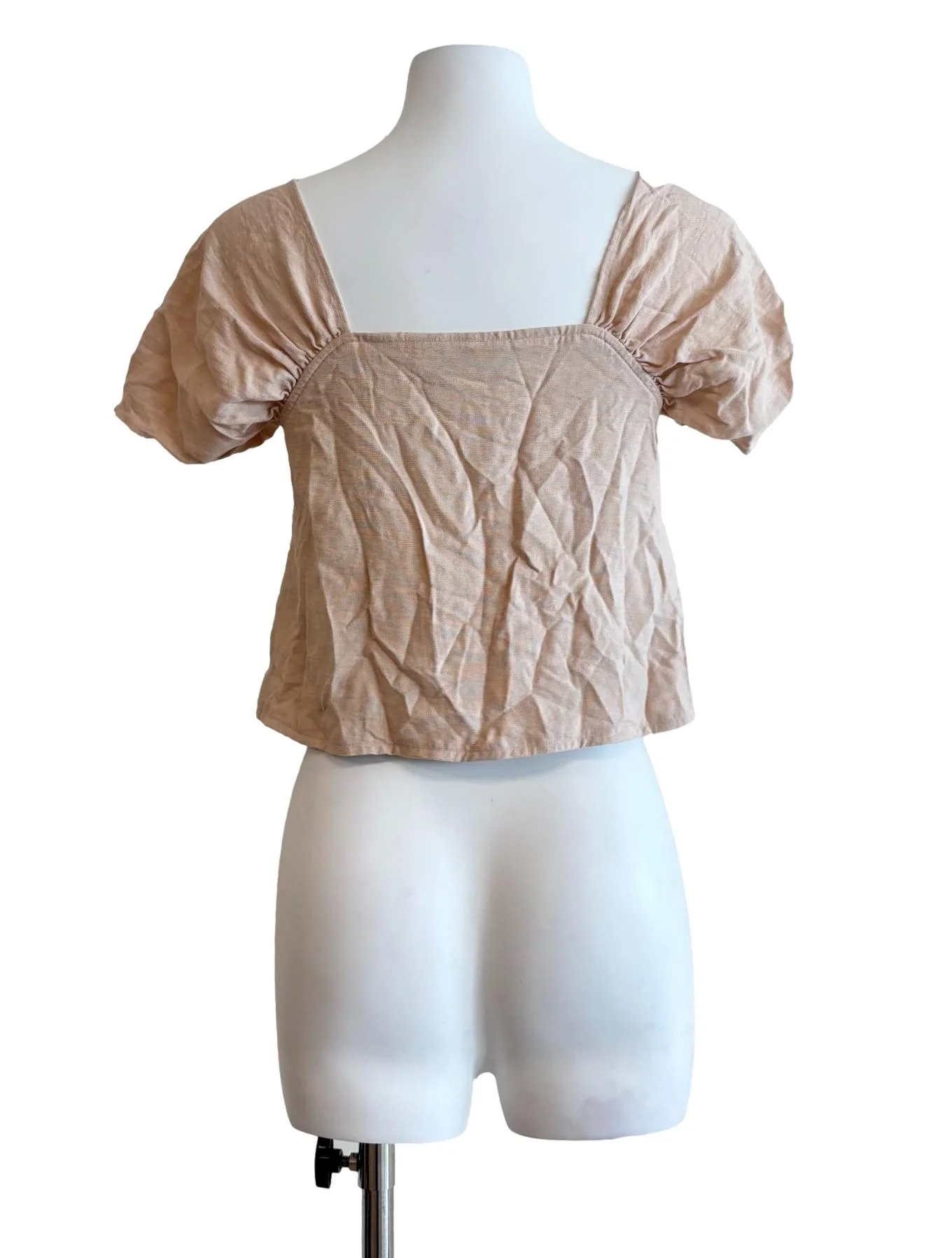 Beige Shoulder Cap Linen Blouse - Image 2