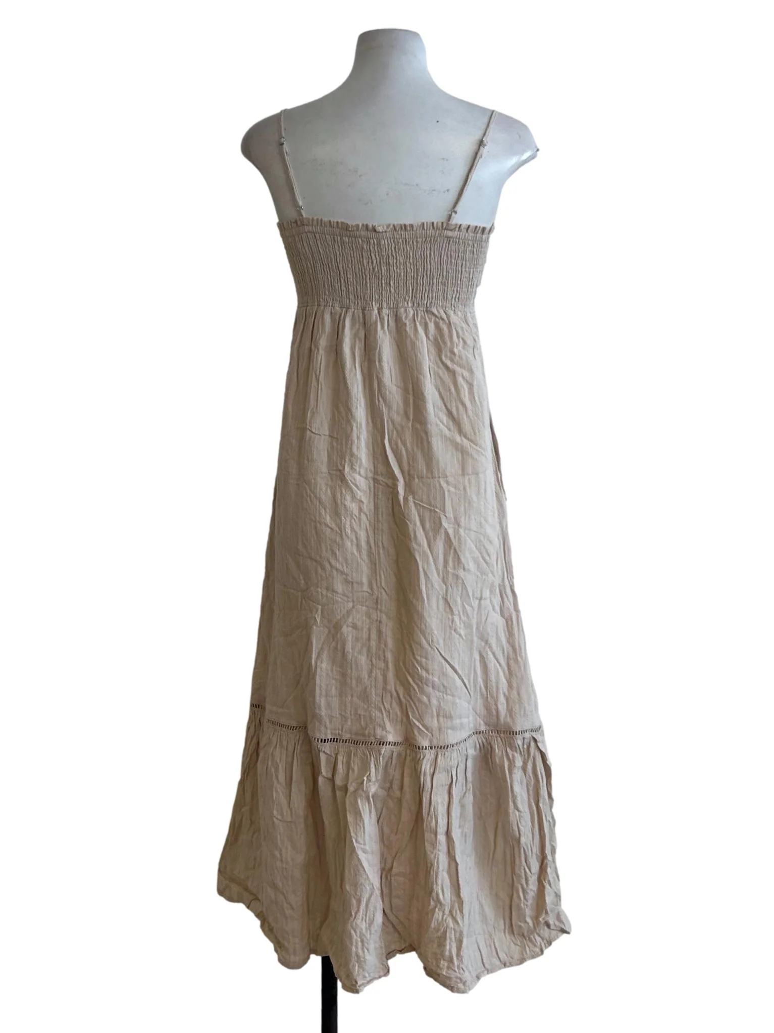 Beige Smocked Midi Dress - Image 2